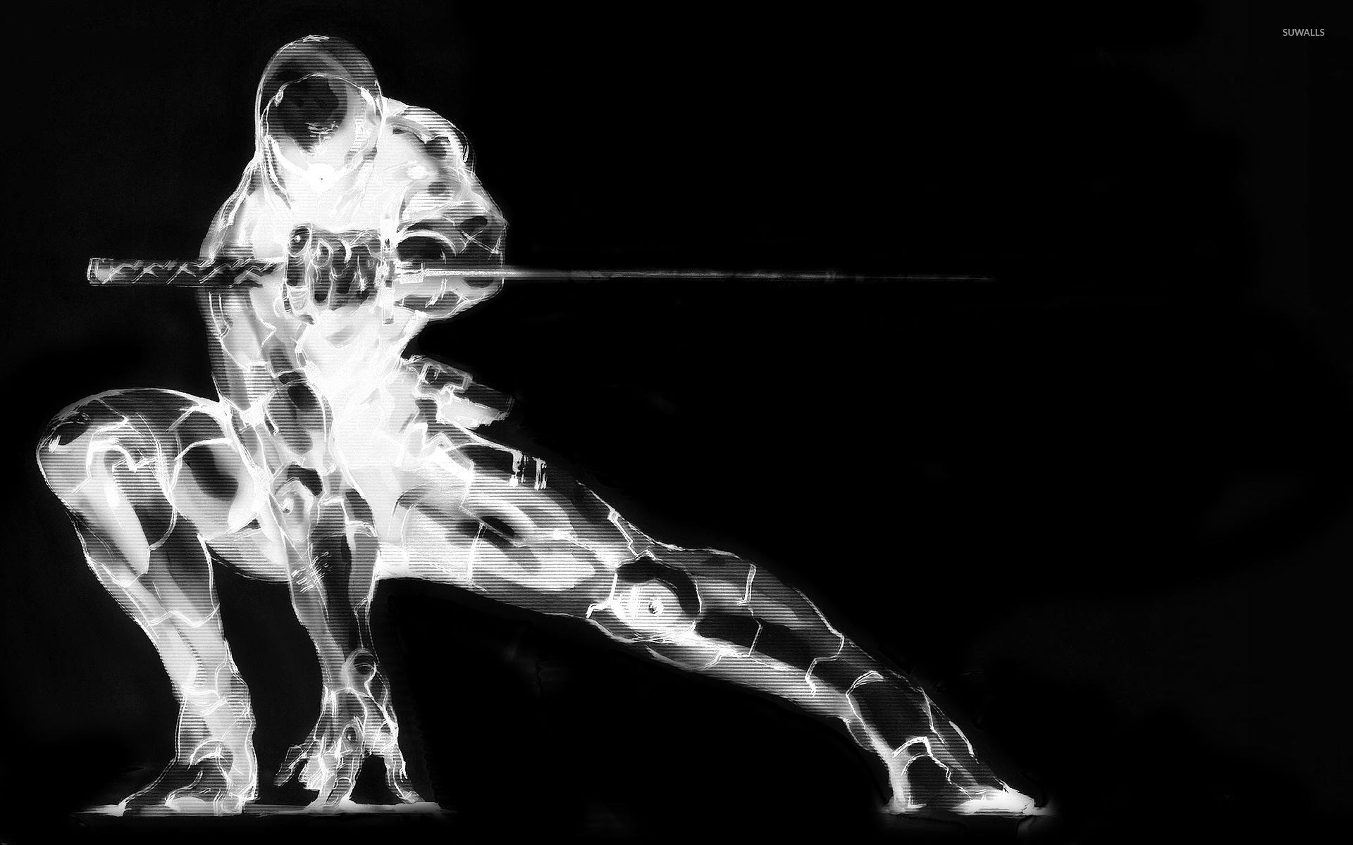 Gray Fox, Metal Gear Solid, Ninja, Spada, Sfondo nero, Full HD, wallpaper per portatile