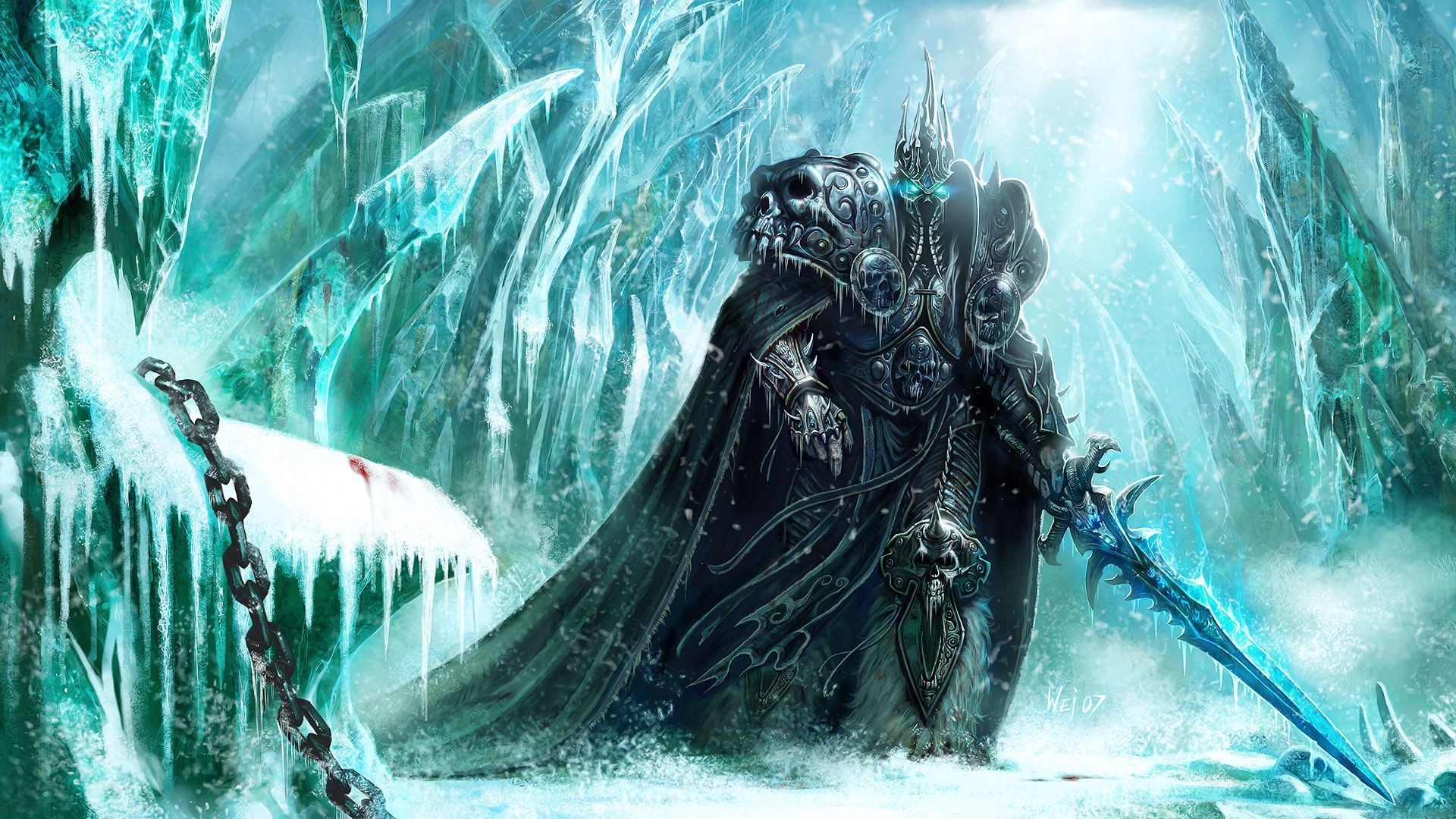Re dei Lich, Arthas Menethil, Gelidanima, World of Warcraft, Ghiaccio, Catene, wallpaper Full HD
