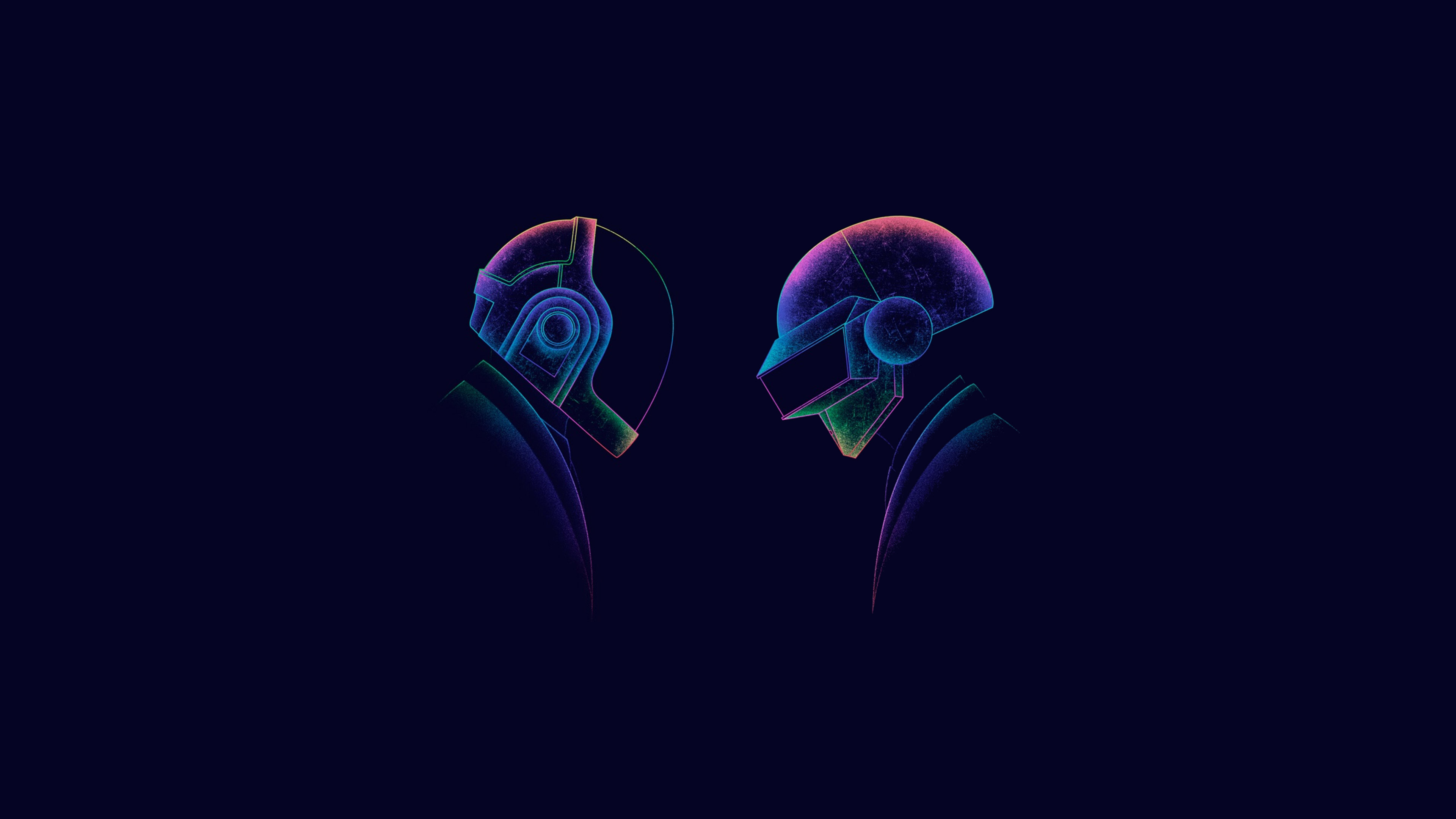 Daft Punk, Caschi, Neon, Blu notte, 4K 2160p, sfondo desktop