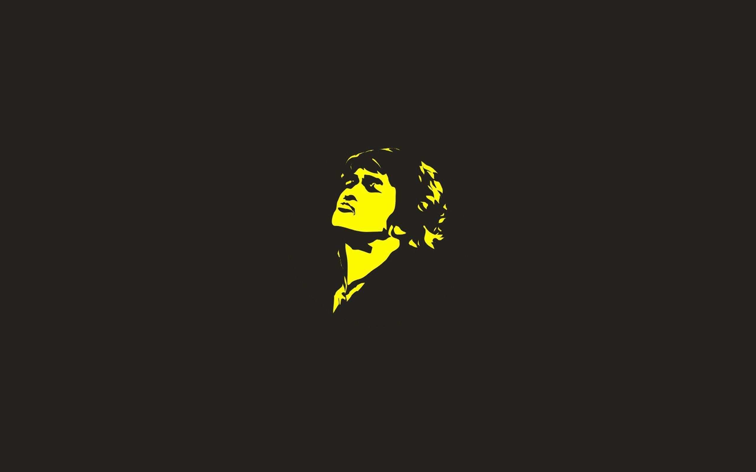 Diego Armando Maradona, Silhouette, Giallo, Minimalista, Sfondo nero, wallpaper desktop 2K