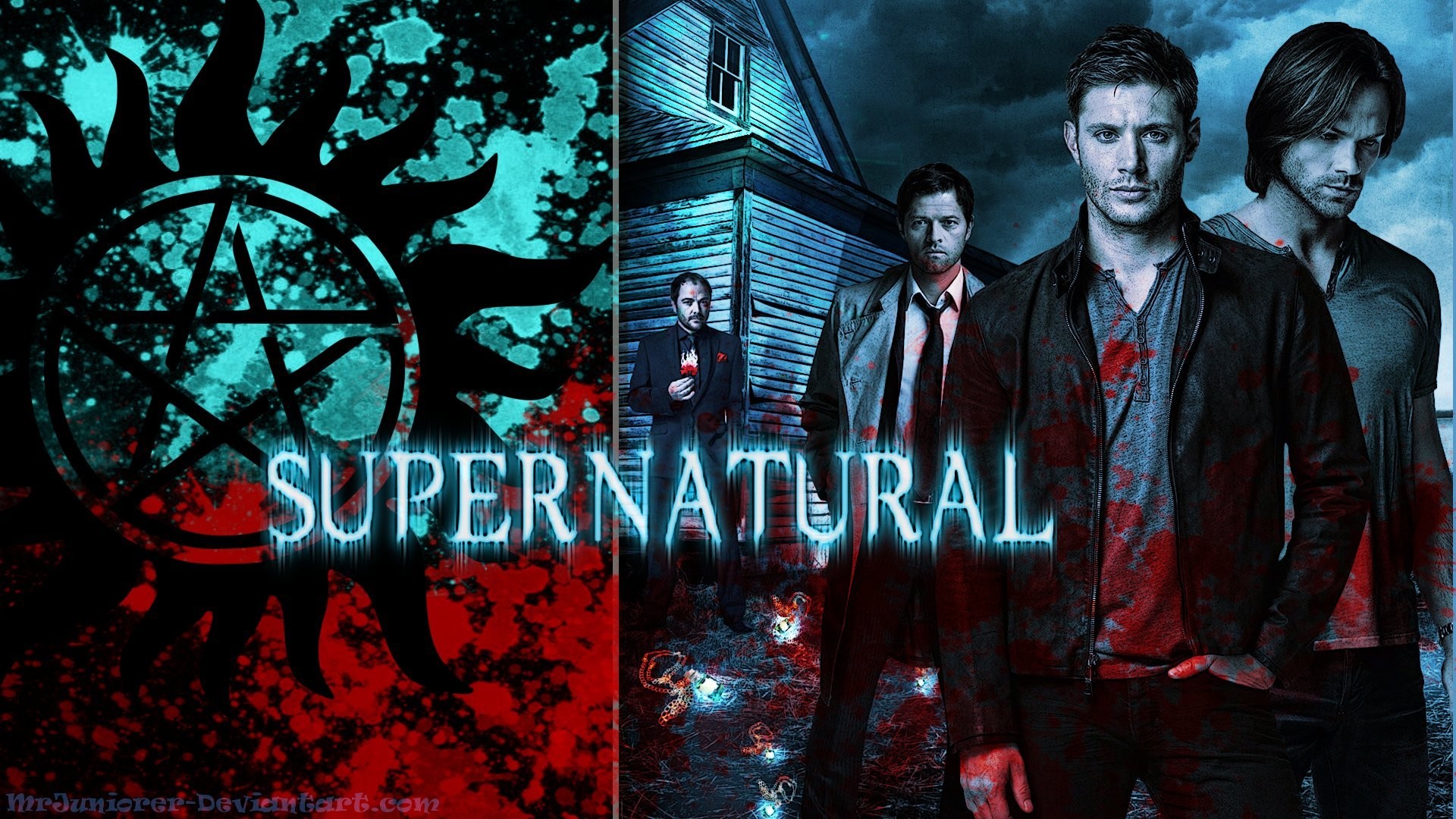 Supernatural, Simbolo anti-possessione, Dean Winchester, Sam Winchester, Castiel, sfondo Full HD