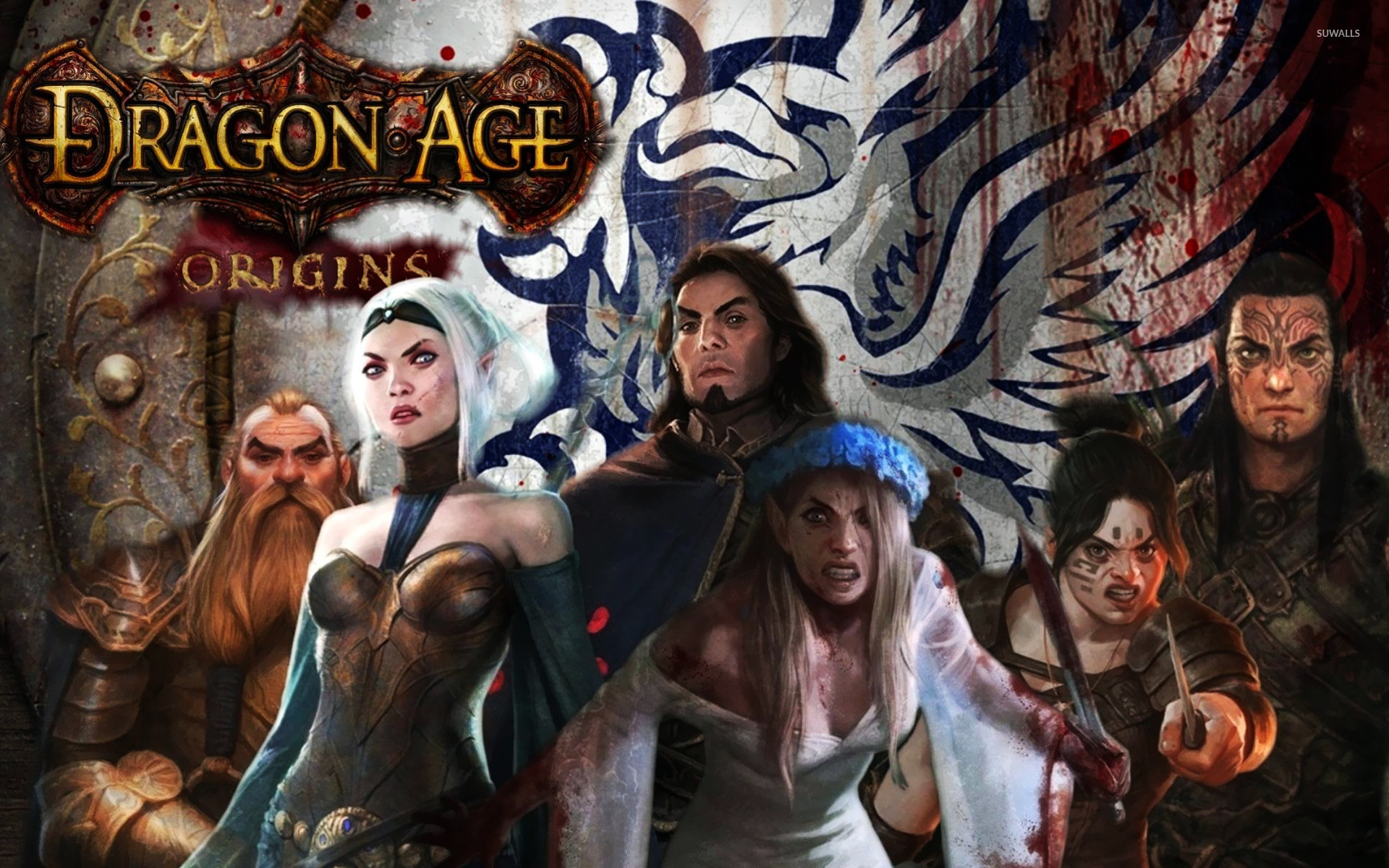 Dragon Age: Origins, Compagni, Logo, Grifone, Personaggi, 16:10 Full HD, sfondo widescreen