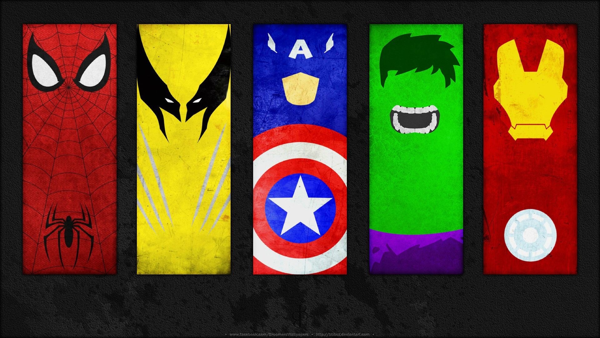Spider-Man, Wolverine, Capitan America, Hulk, Iron Man, Minimalista, sfondo 16:9 Full HD