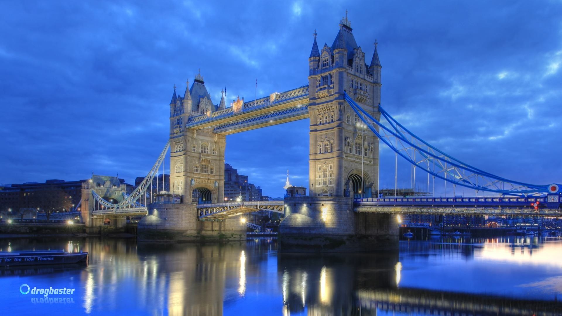 Tower Bridge, Londra, Tamigi, Crepuscolo, Riflesso, 16:9 Full HD, sfondo widescreen
