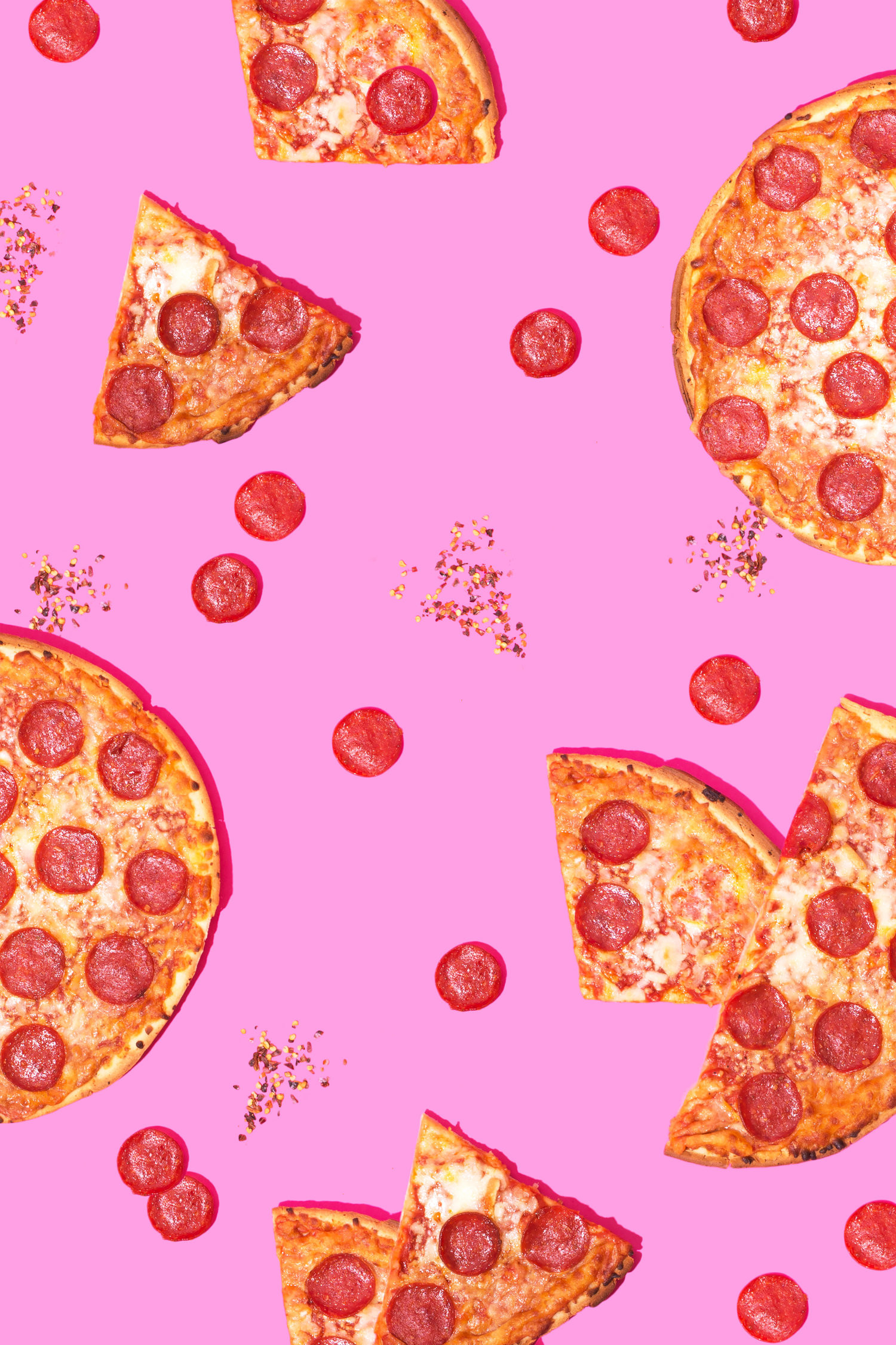 Fette di pizza, Salame piccante, Motivo, Rosa, QHD+, sfondo per iPhone e Android