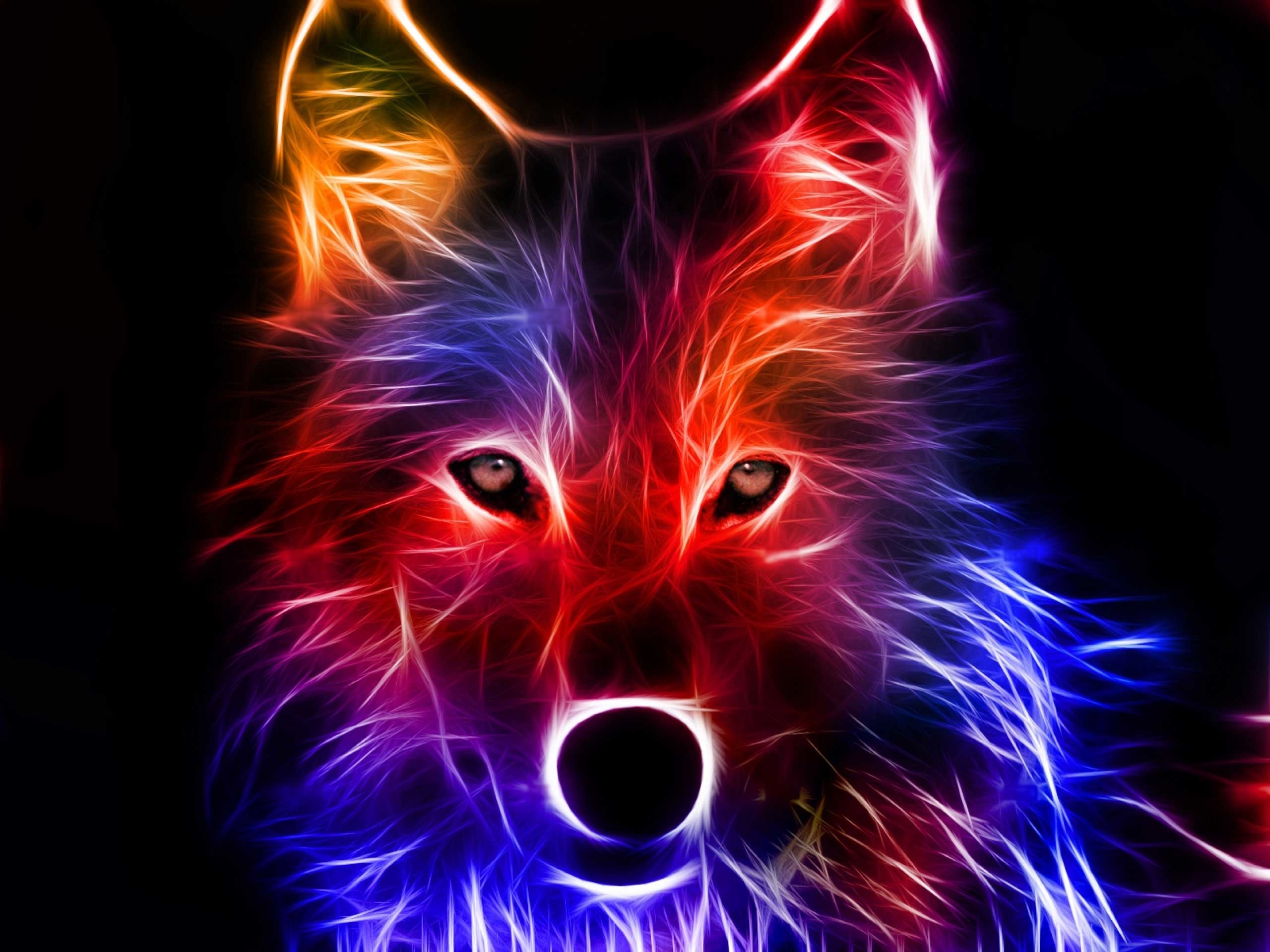 Lupo, Arte frattale, Colori neon, 2K, schermata di blocco iPad