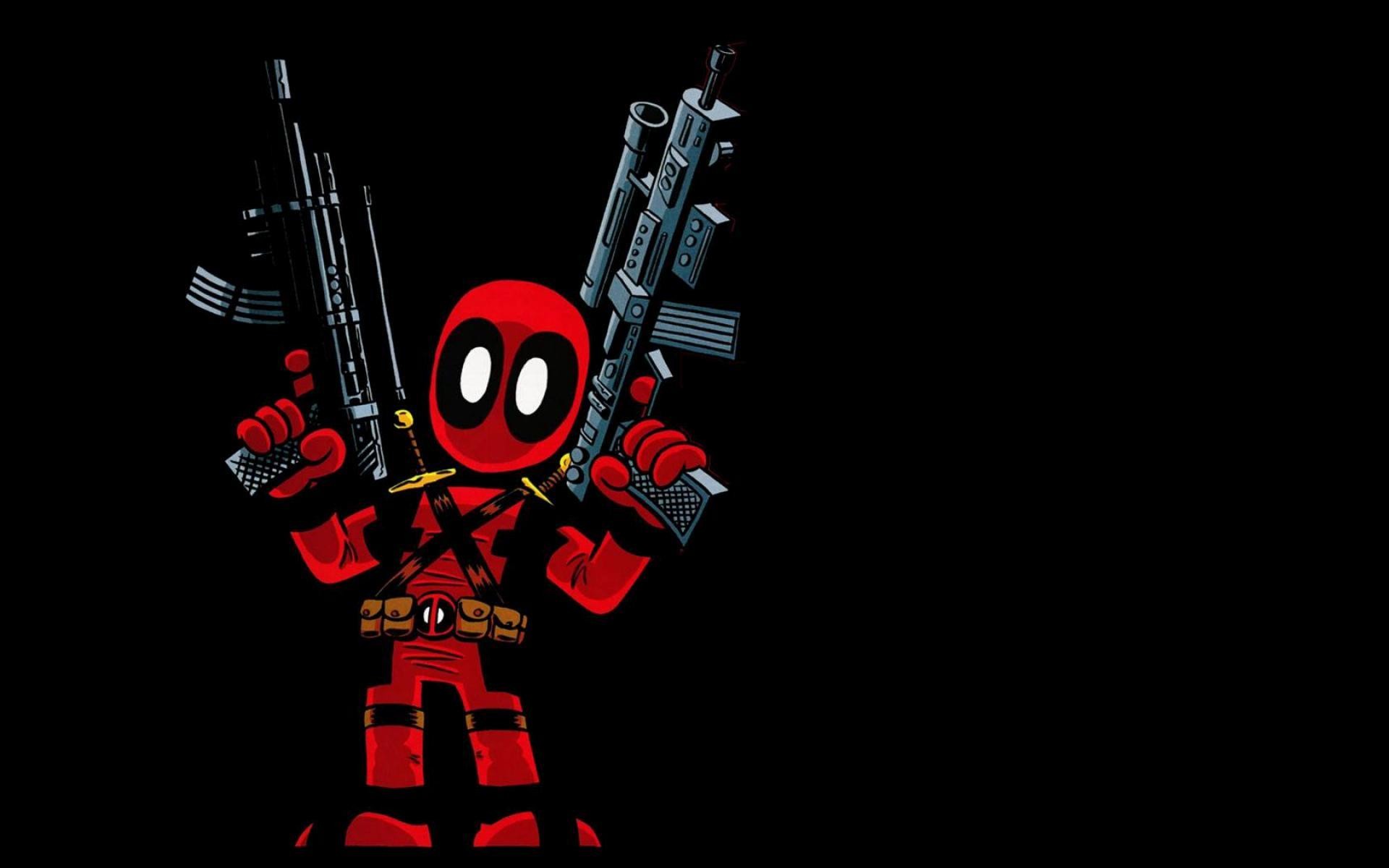 Deadpool, Chibi, Mitragliatrici, Sfondo nero, 1920x1200, wallpaper desktop