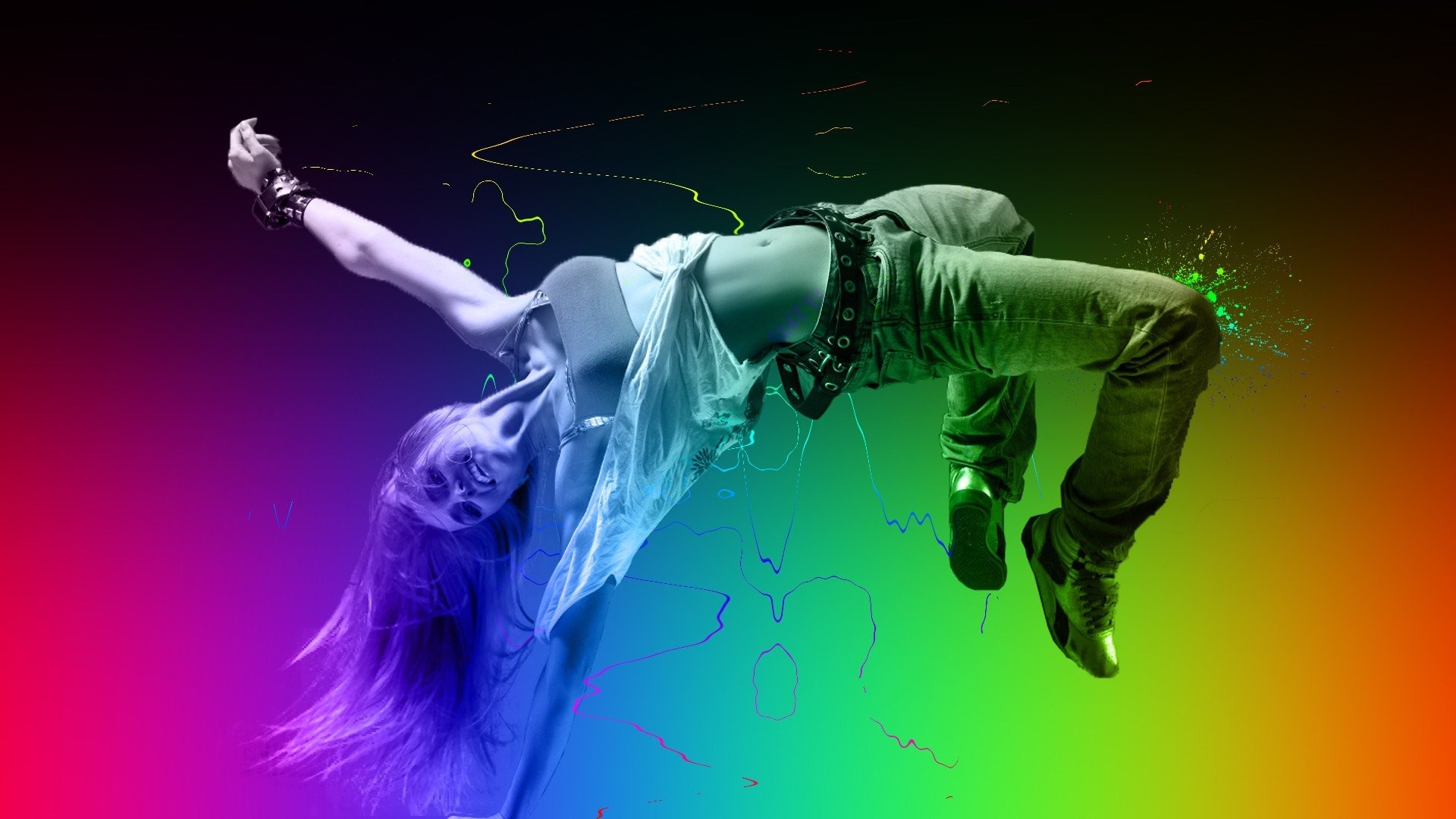 Ballerino, Arcobaleno, Arte digitale, Salto, Full HD 1080p, sfondo desktop