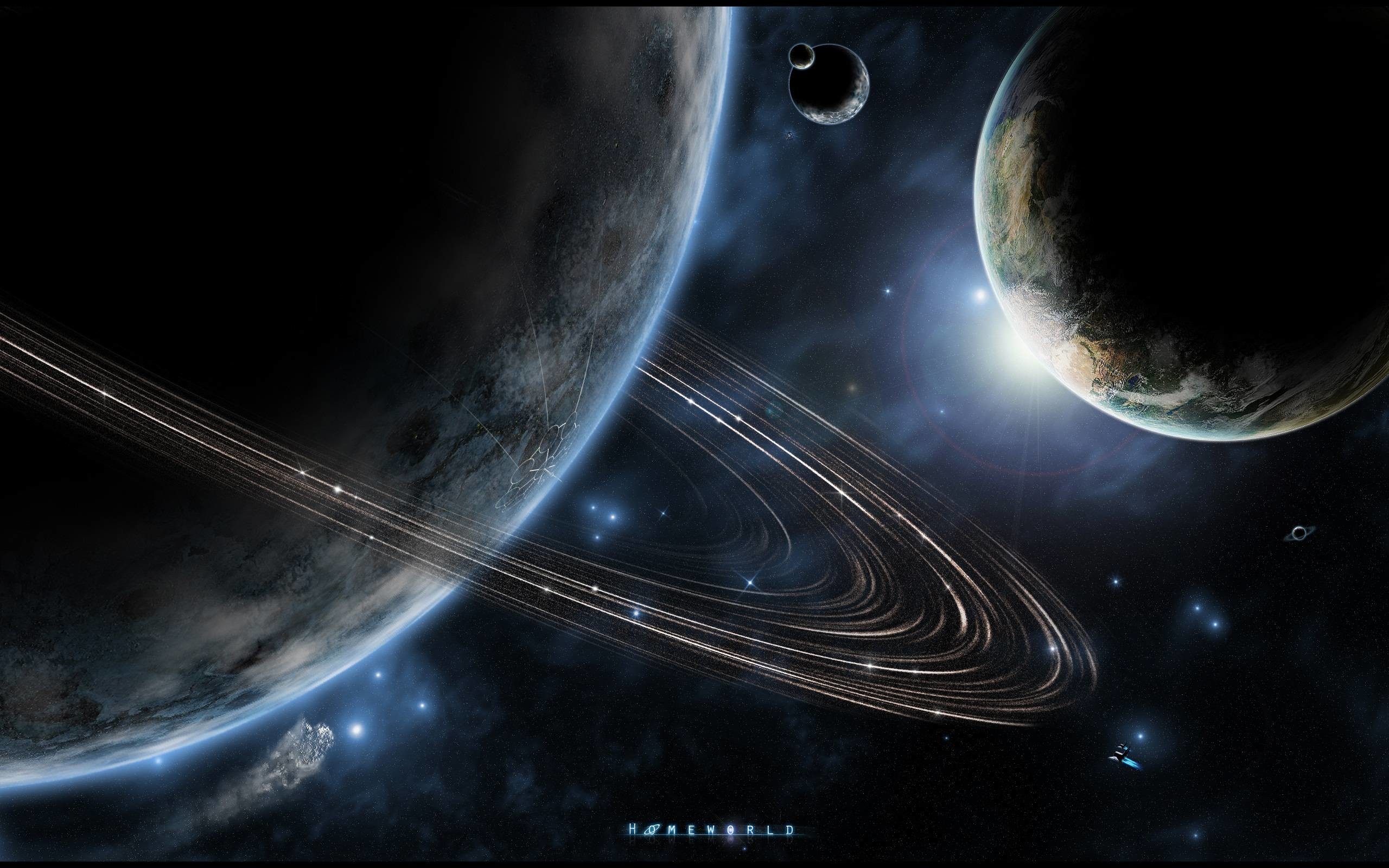 Pianeti, Anelli planetari, Lune, Fantascienza, 2560x1600, immagine di sfondo