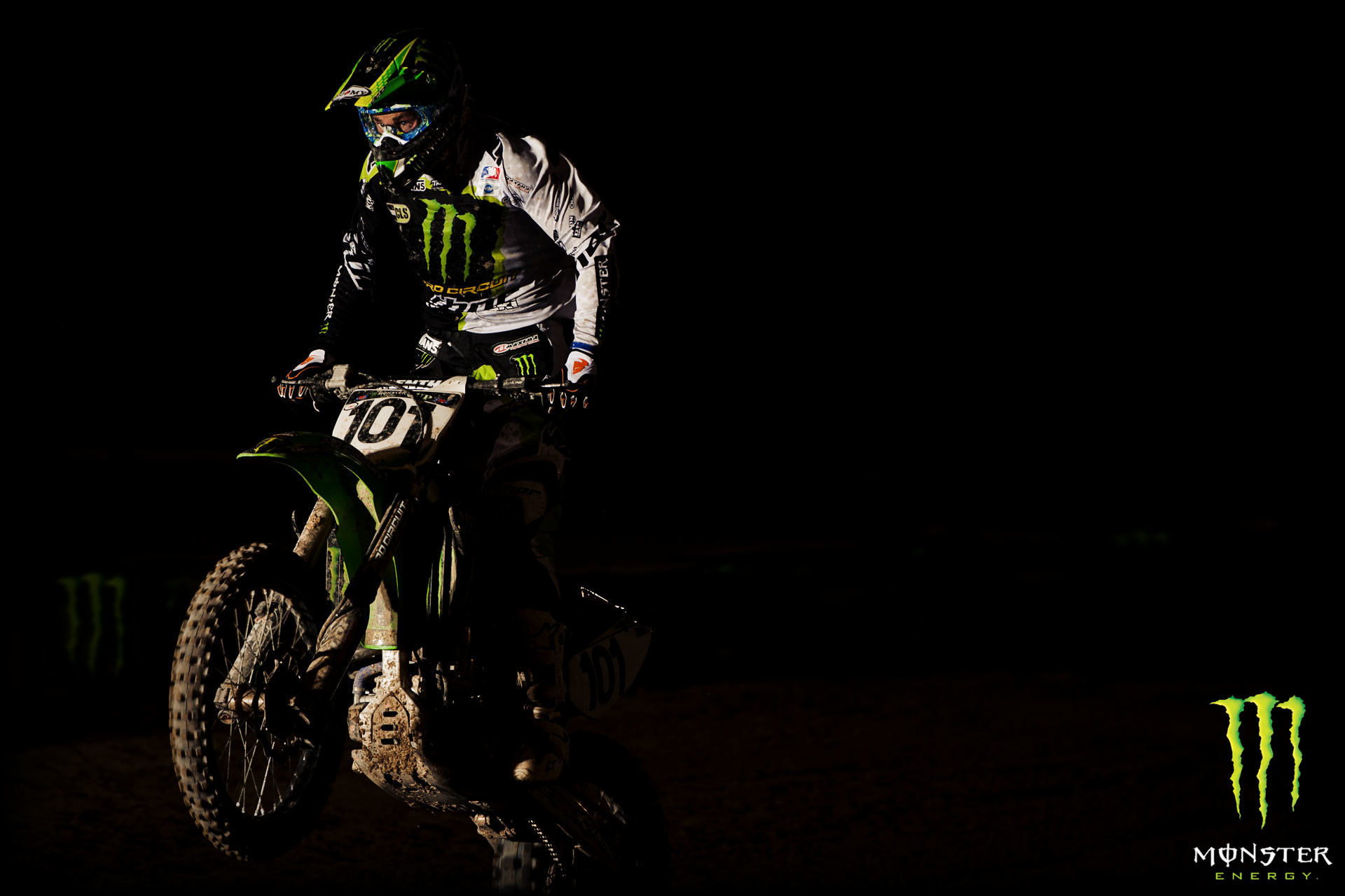Kawasaki KX, Monster Energy, Motocross, Sfondo nero, Full HD, wallpaper desktop