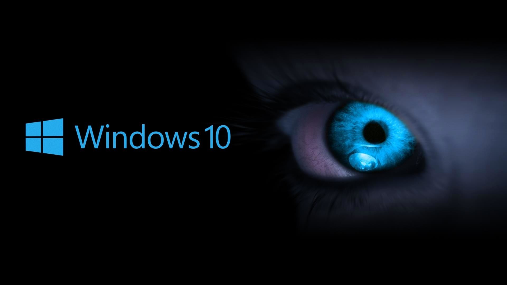 Windows 10, Occhio azzurro, Sfondo nero, Full HD, wallpaper desktop
