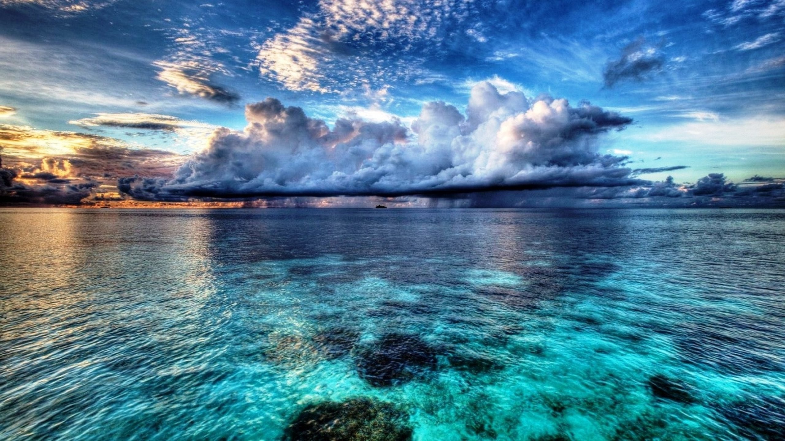 Oceano, Nuvole, Acqua turchese, HDR, 2K, sfondo per PC