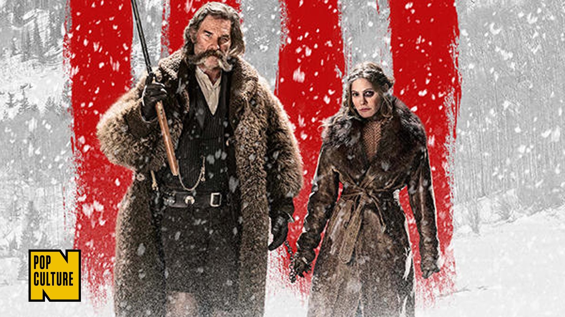 The Hateful Eight, Kurt Russell, Jennifer Jason Leigh, Locandina, Strisce rosse, wallpaper Full HD