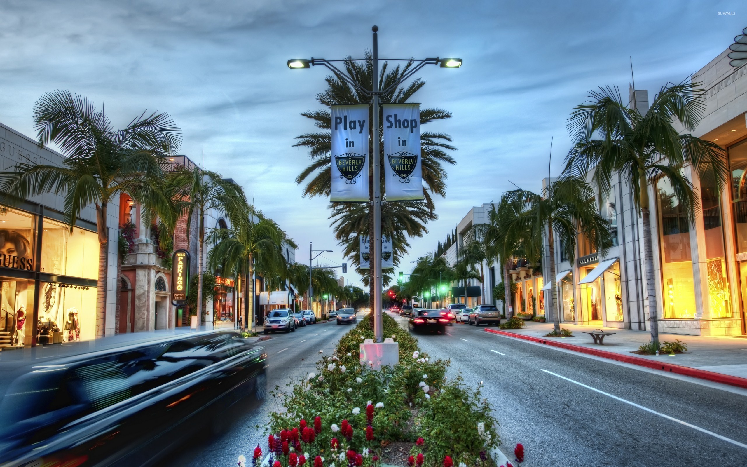 Rodeo Drive, Beverly Hills, California, Palme, Shopping, 2560x1600, sfondo MacBook Pro