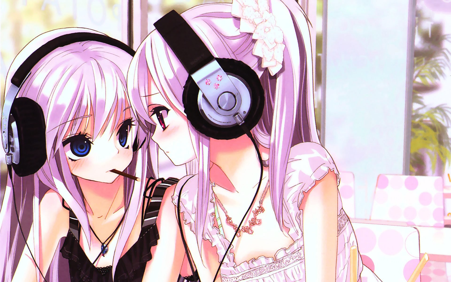 Ragazze anime, Cuffie, Capelli rosa, Anime, 1920x1200, sfondo per PC