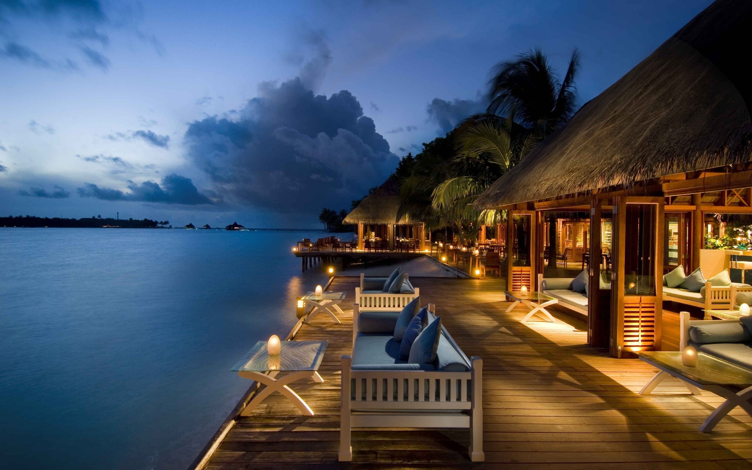 Resort, Pontile, Mare, Sera, 2K, sfondo per PC