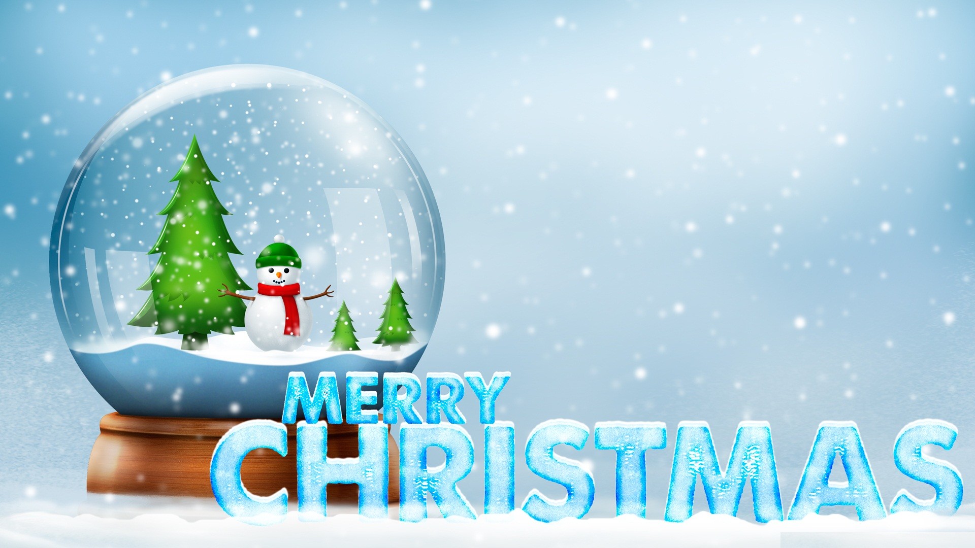 Palla di neve, Pupazzo di neve, Merry Christmas, Scritta 3D, Azzurro, sfondo desktop 1080p