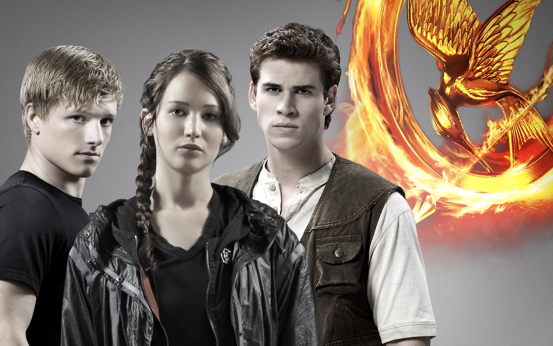 Josh Hutcherson, Jennifer Lawrence, Liam Hemsworth, Hunger Games, Ghiandaia imitatrice, sfondo desktop