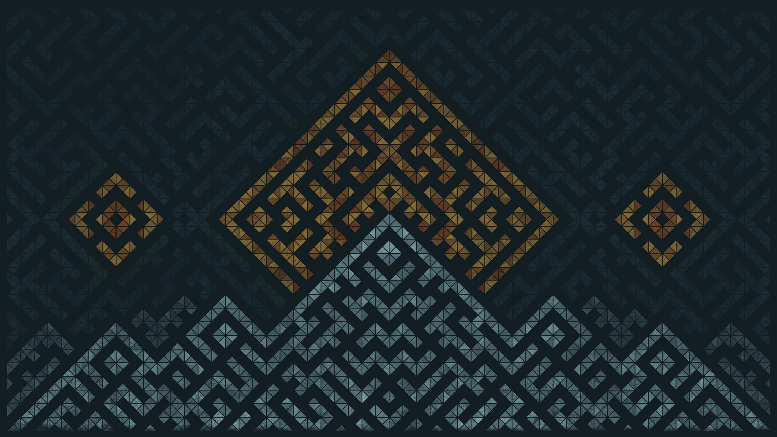 Labirinto, Motivo geometrico, Oro, Verde petrolio, 16:9 2K, sfondo widescreen