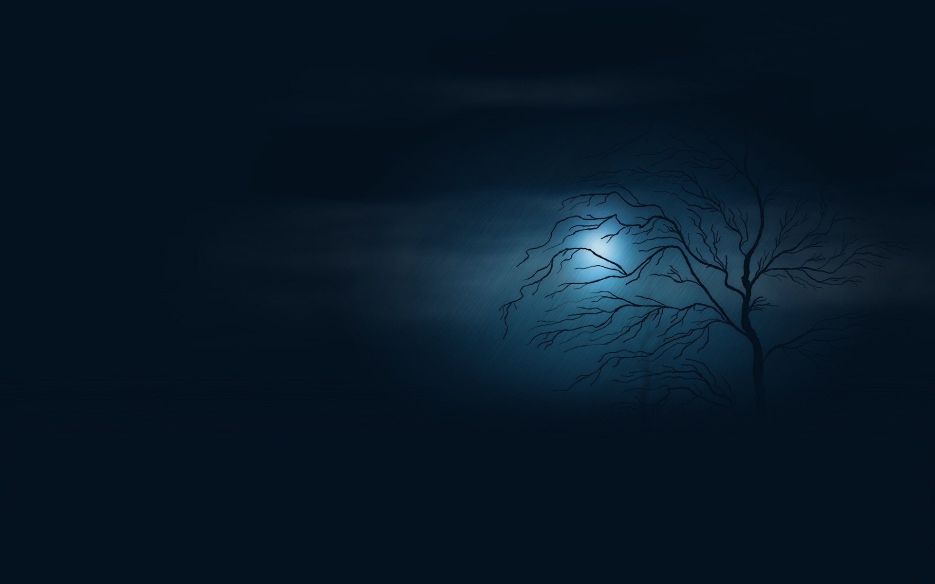 Albero, Luna, Nebbia, Notte blu, 1920x1200, wallpaper desktop