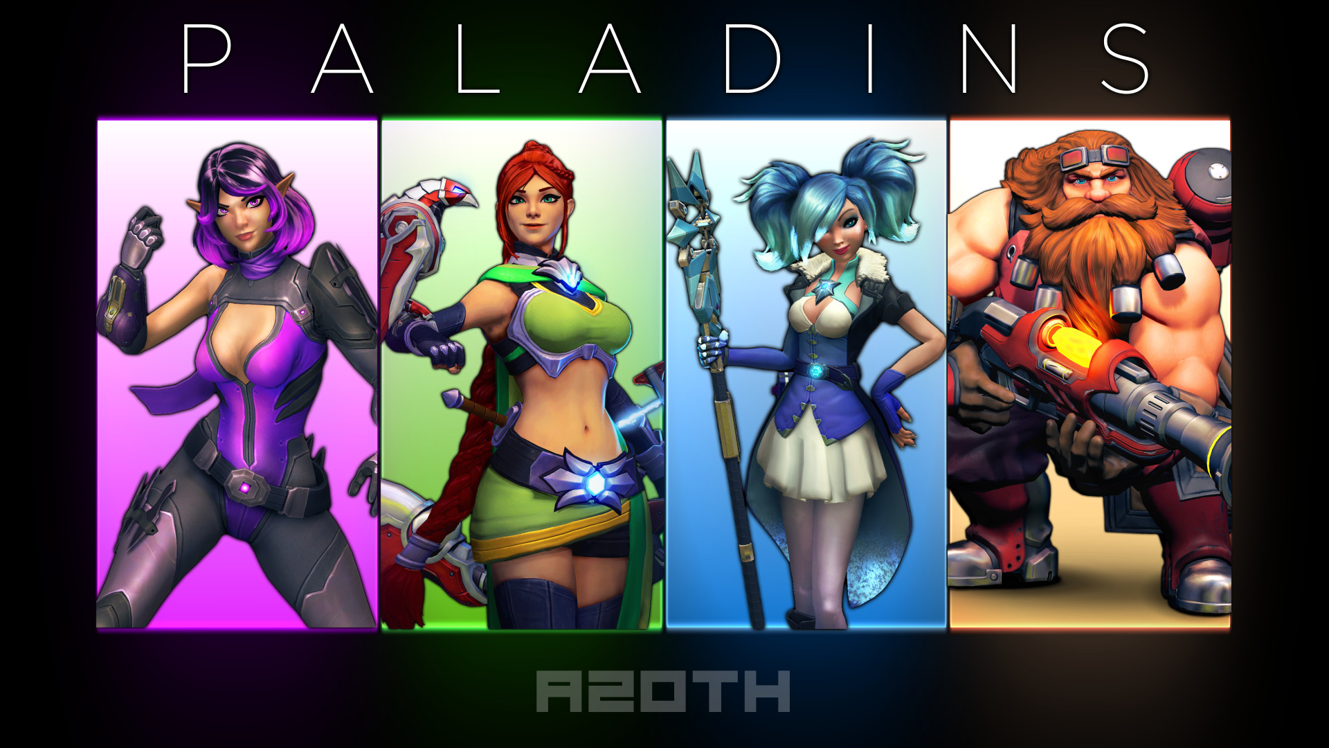 Skye, Cassie, Evie, Barik, Paladins, Full HD, sfondo desktop