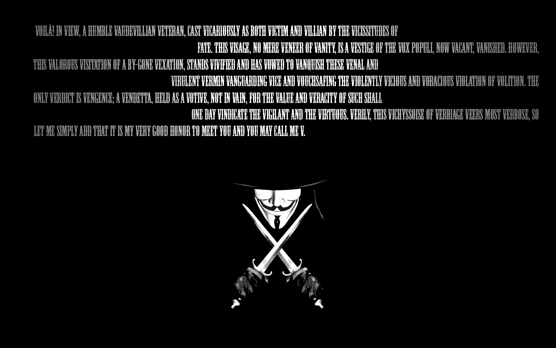 V per Vendetta, V, Monologo, Pugnali incrociati, Citazione, Full HD, sfondo desktop