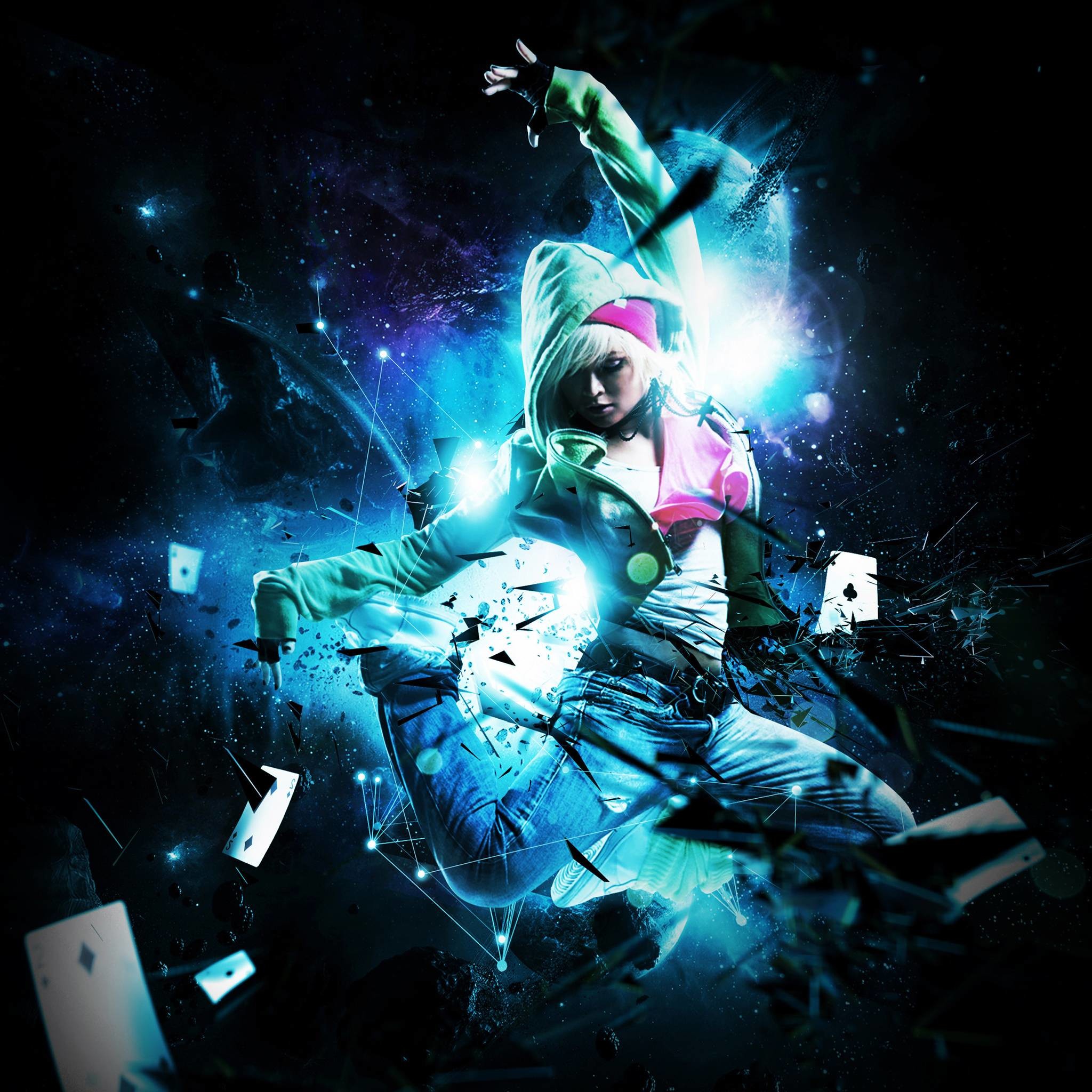 Ballerina, Luci blu, Arte digitale, Carte, Full HD, sfondo per iPad e tablet