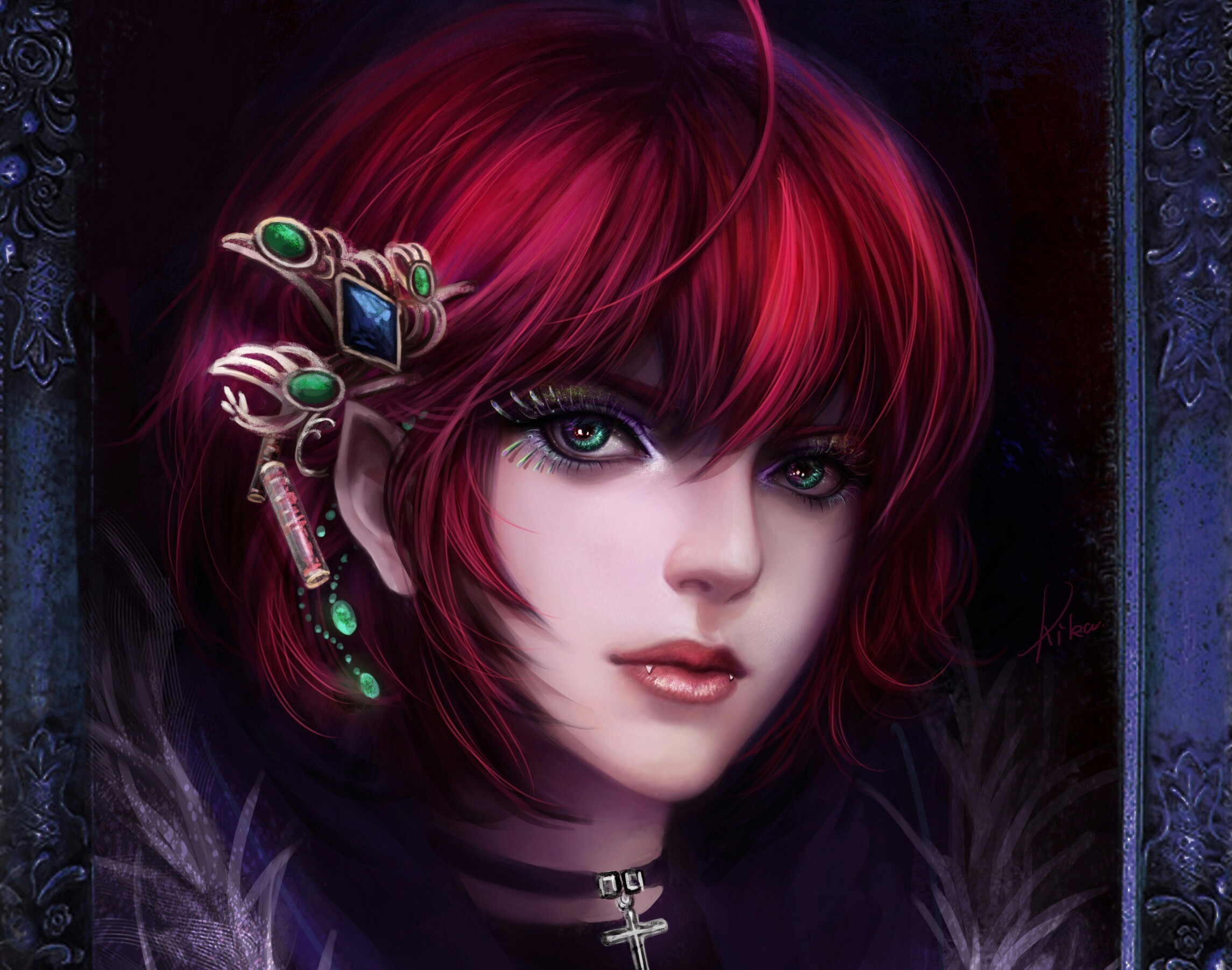 Ragazza fantasy, Capelli rossi, Gioielli, Arte digitale, Full HD, sfondo per PC