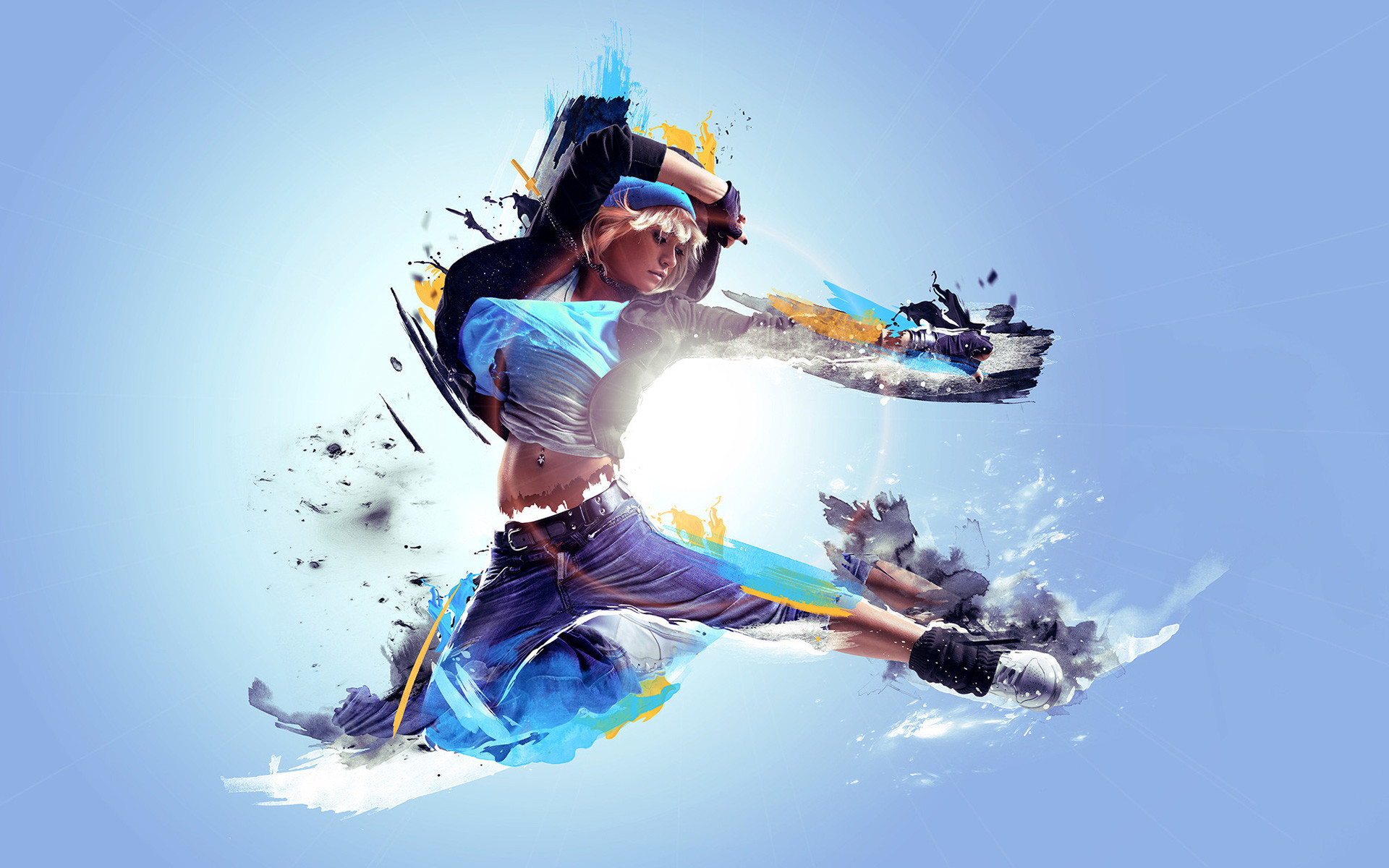 Ballerina, Salto, Schizzi, Cielo azzurro, 16:10 Full HD, sfondo widescreen