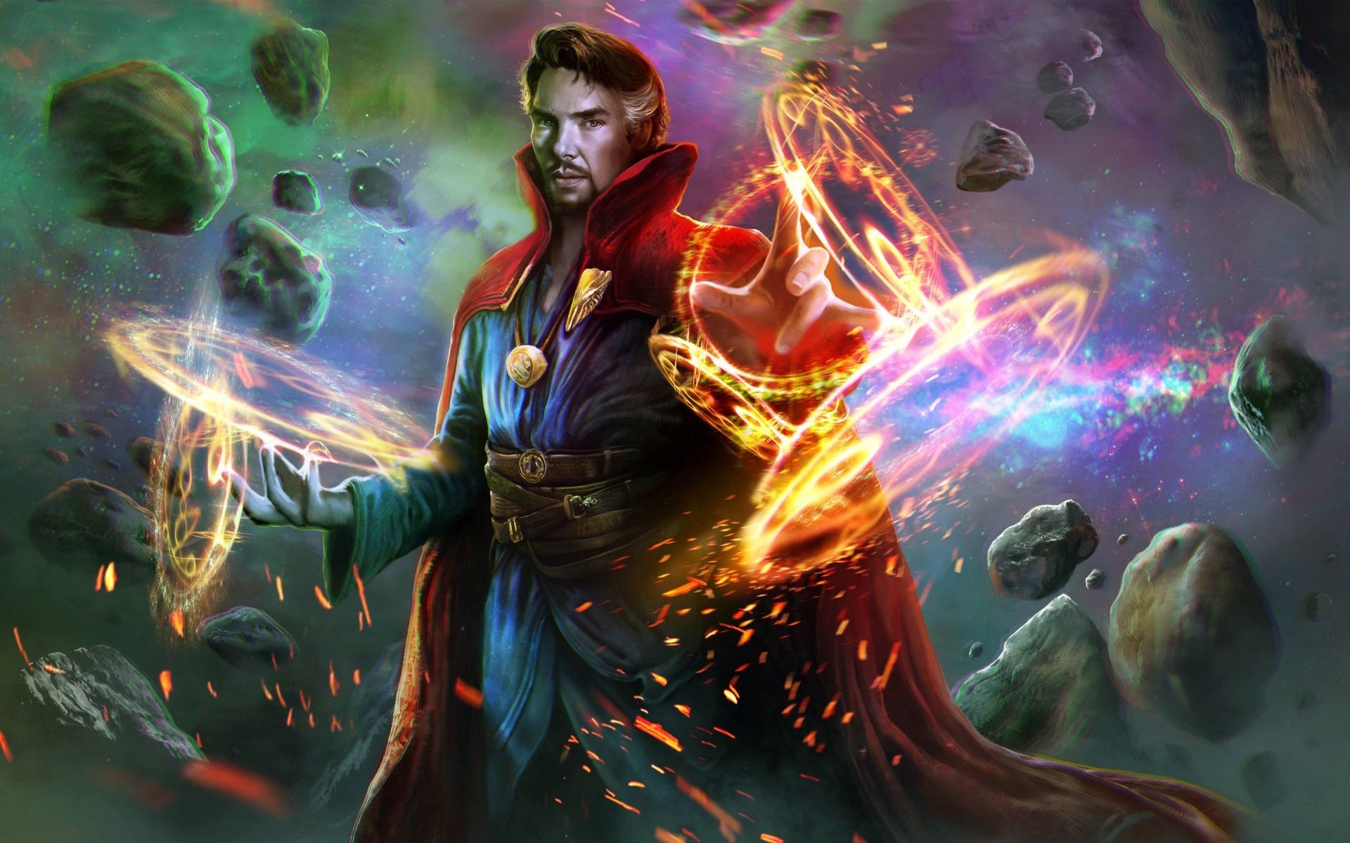Doctor Strange, Benedict Cumberbatch, Magia, Asteroidi, Fan art, sfondo MacBook Pro