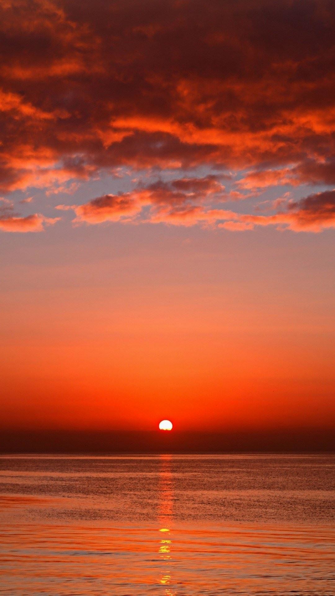 Tramonto, Mare, Nuvole, Rosso, sfondo per iPhone 5S