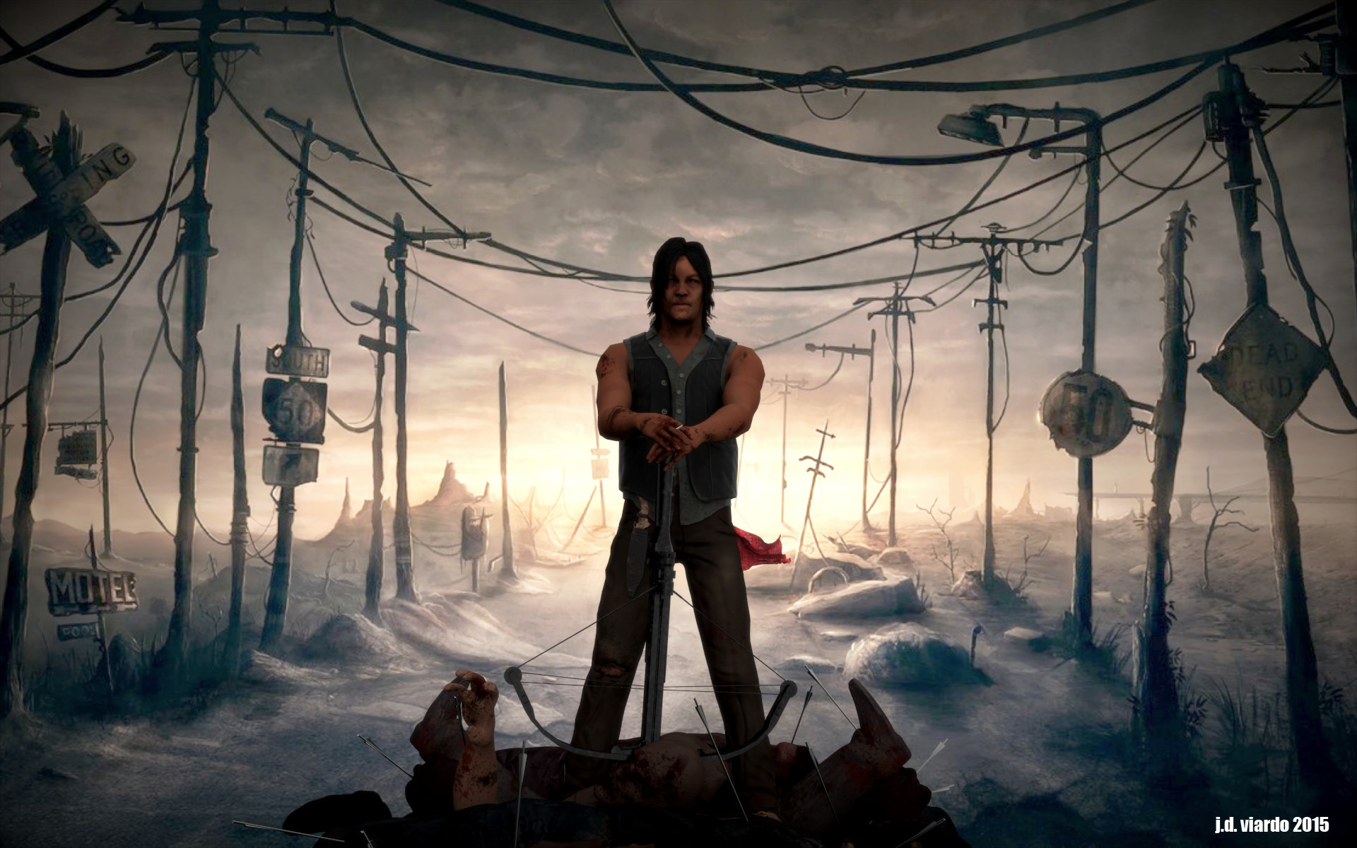 Daryl Dixon, The Walking Dead, Arte digitale, Pali della luce, Desolazione, sfondo desktop 1920x1200