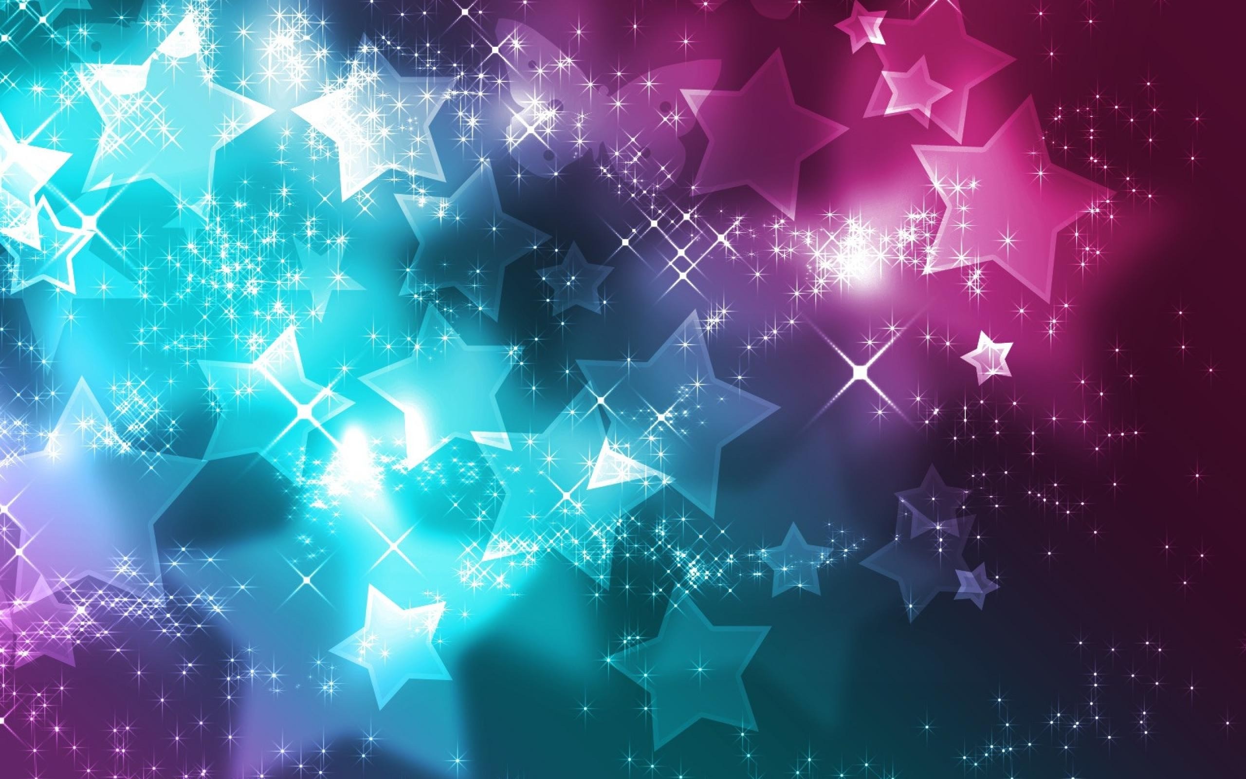 Stelle, Bokeh, Ciano e rosa, 2K, sfondo desktop