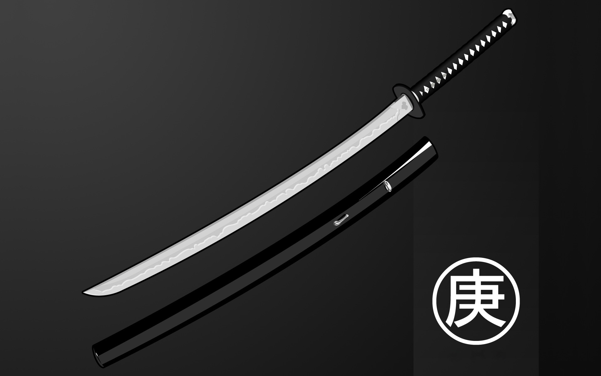 Katana, Saya, Kanji, Sfondo nero, Full HD, wallpaper desktop