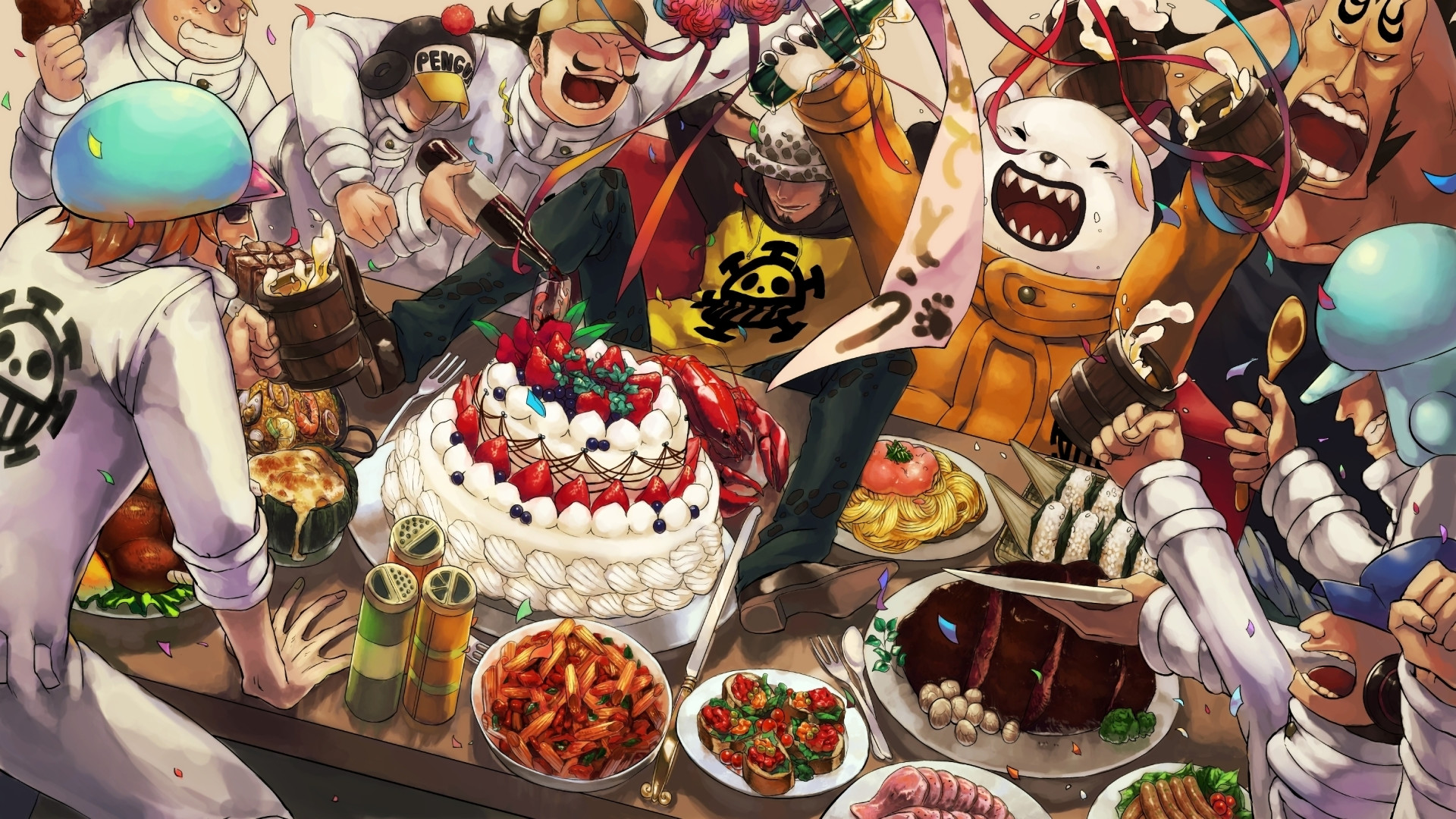 One Piece, Banchetto, Torta, Pirati, 1920x1080, wallpaper desktop