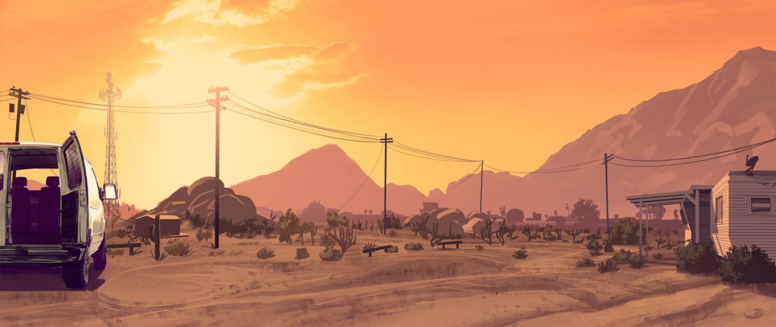 Grand Theft Auto V, Blaine County, Deserto, Tramonto, 2560x1080, sfondo per PC