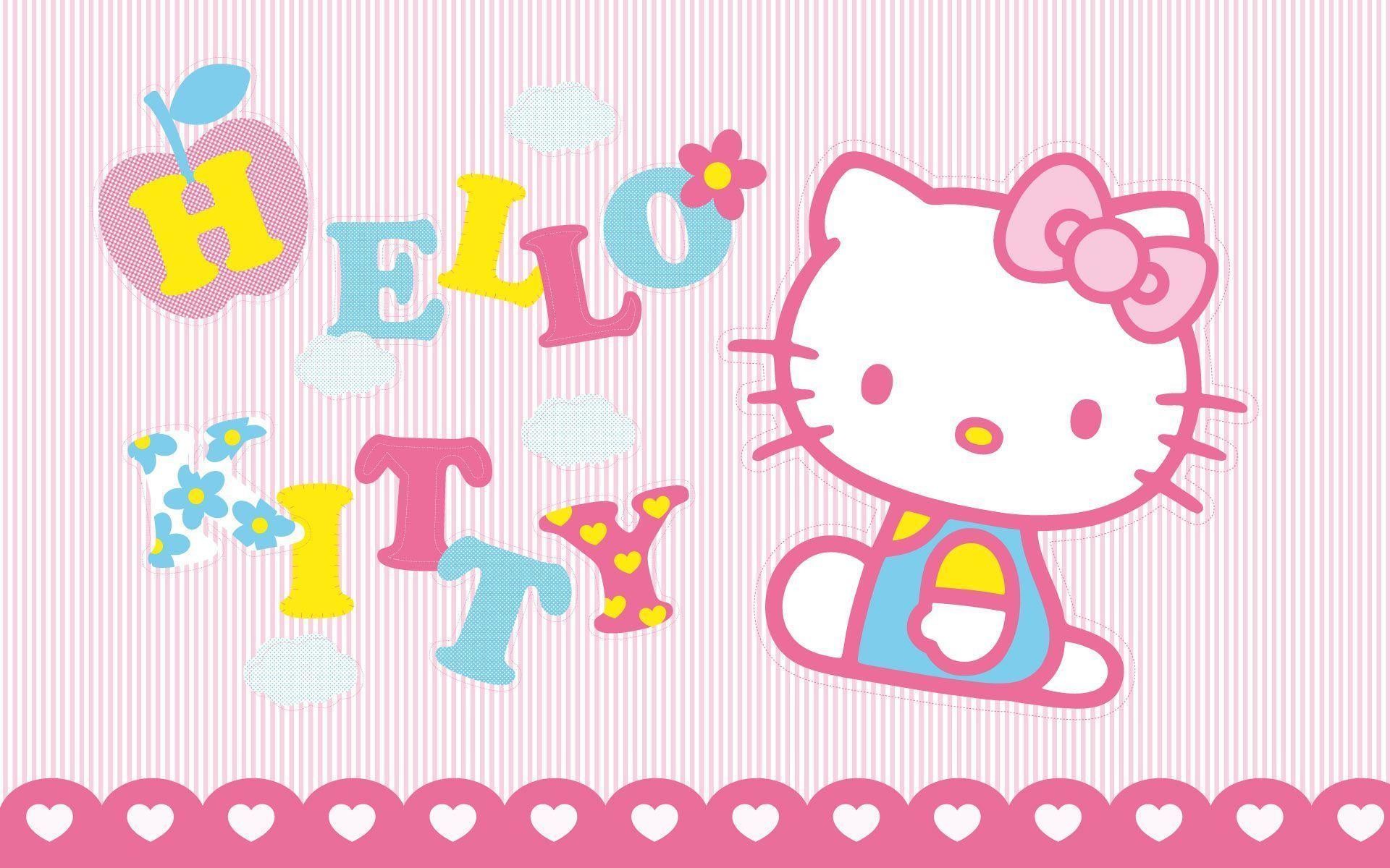 Hello Kitty, Scritta colorata, Righe rosa, Cuori, Kawaii, 1920x1200, sfondo per PC