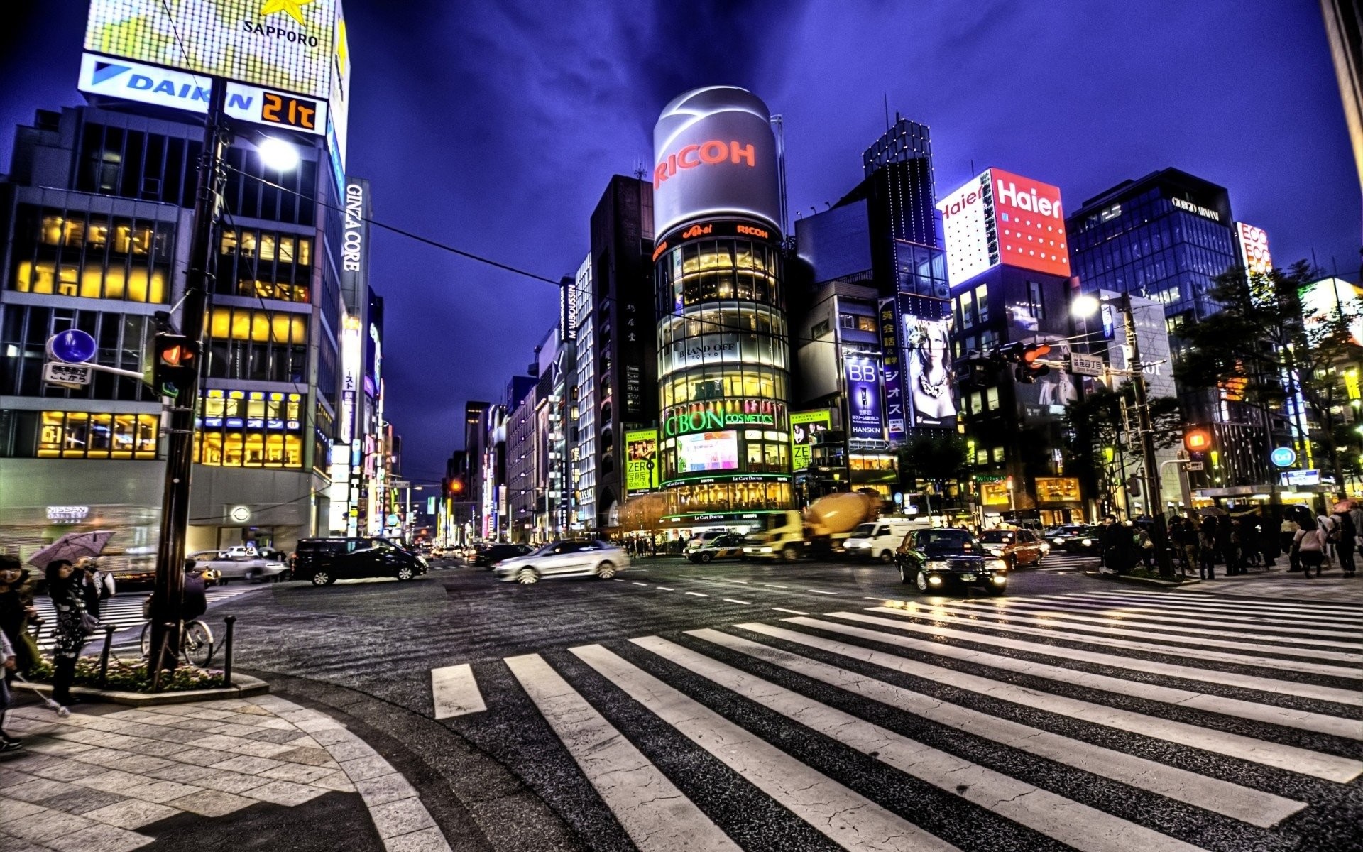 Ginza, Tokyo, Strisce pedonali, Notte, 1920x1200, wallpaper desktop