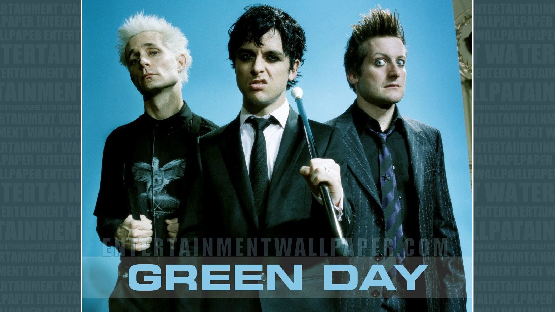 Green Day, Billie Joe Armstrong, Mike Dirnt, Tré Cool, Azzurro, Full HD, sfondo per PC