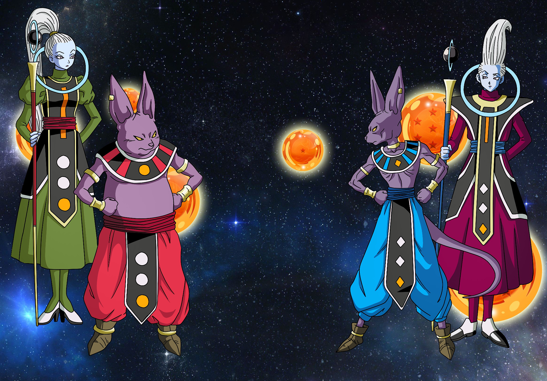 Beerus, Champa, Whis, Vados, Dragon Ball Super, Spazio, Full HD, wallpaper per portatile