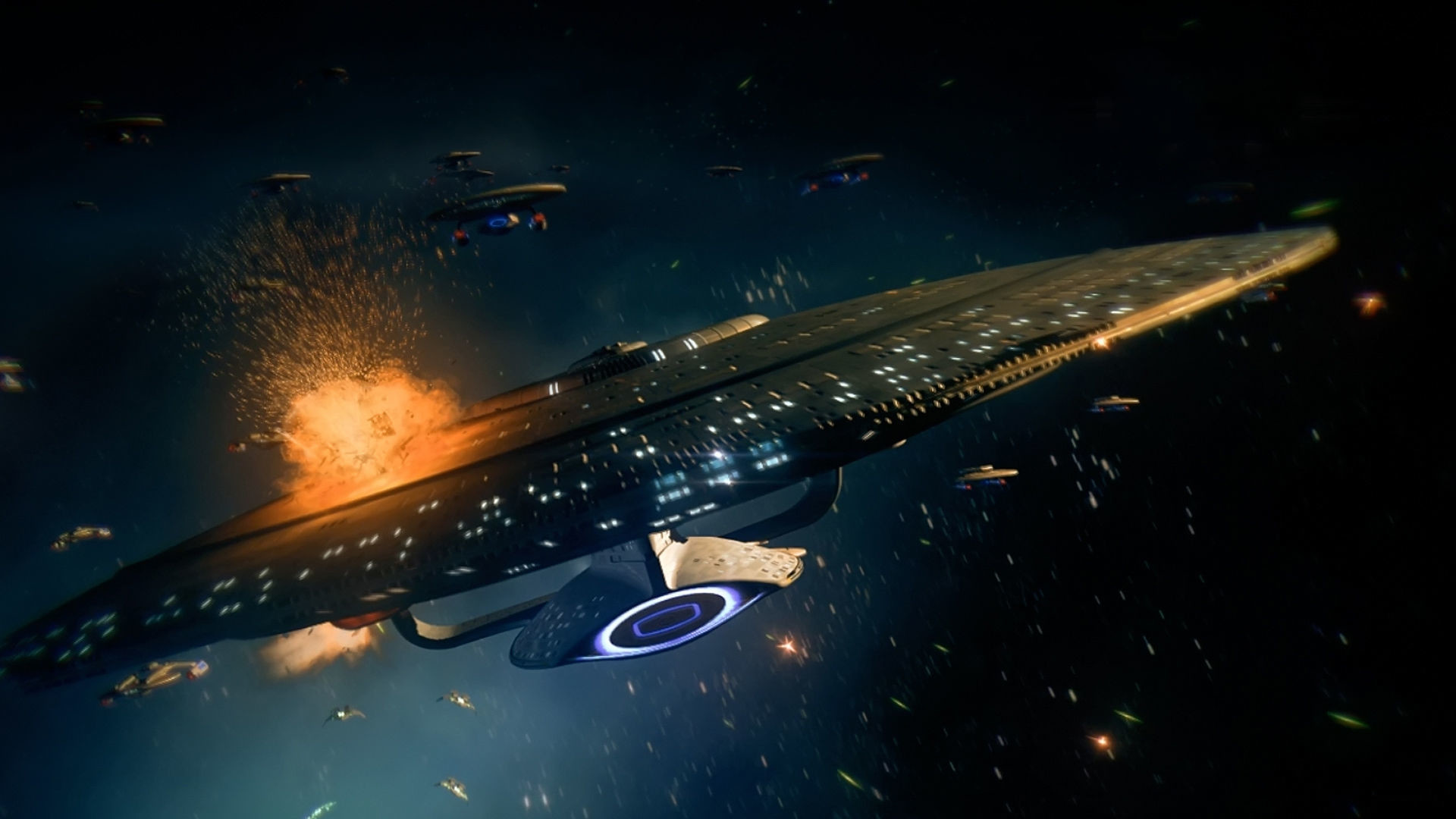 USS Enterprise (NCC-1701-D), Star Trek, Battaglia spaziale, Esplosione, Flotta, sfondo per PC