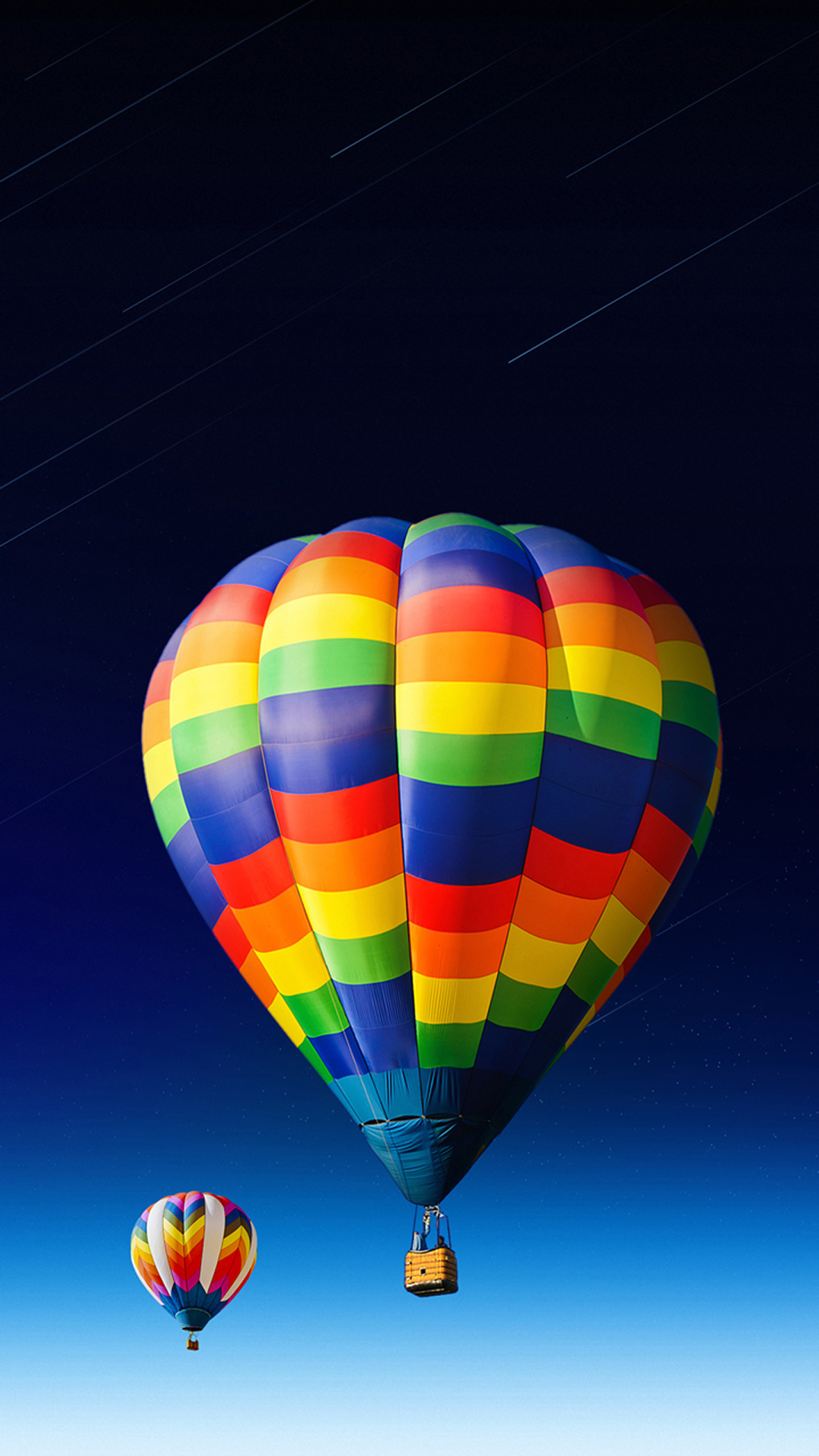 Mongolfiere, Cielo notturno, Arcobaleno, QHD+, sfondo per iPhone e Android