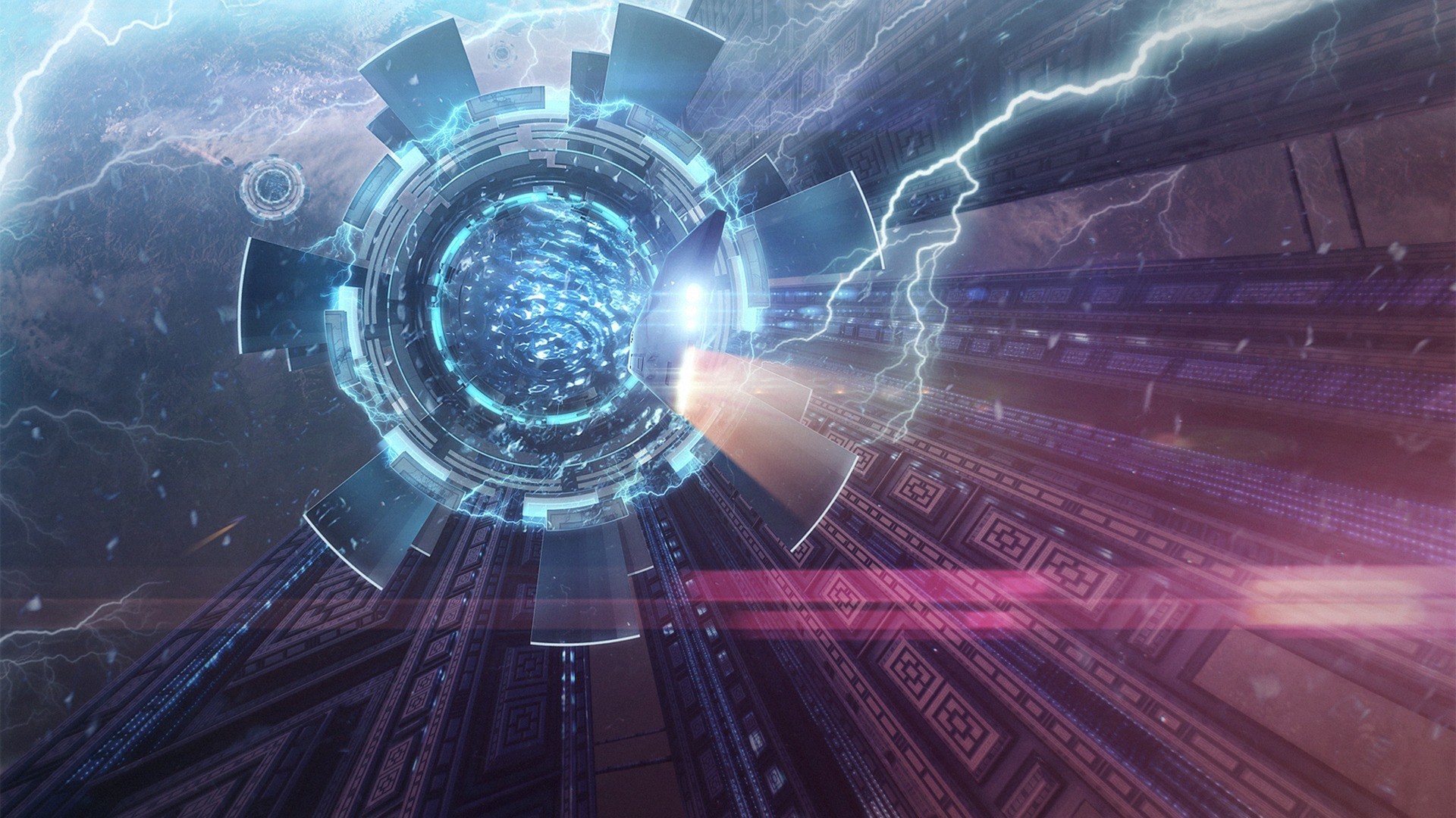 Portale, Fulmini, Energia, Tecnologia, Arte digitale, 1920x1080, immagine di sfondo