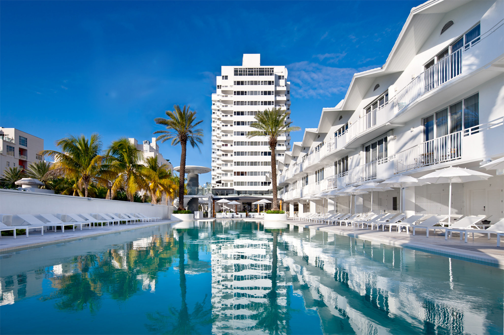 Miami Beach, Hotel, Piscina, Palme, Full HD, sfondo desktop