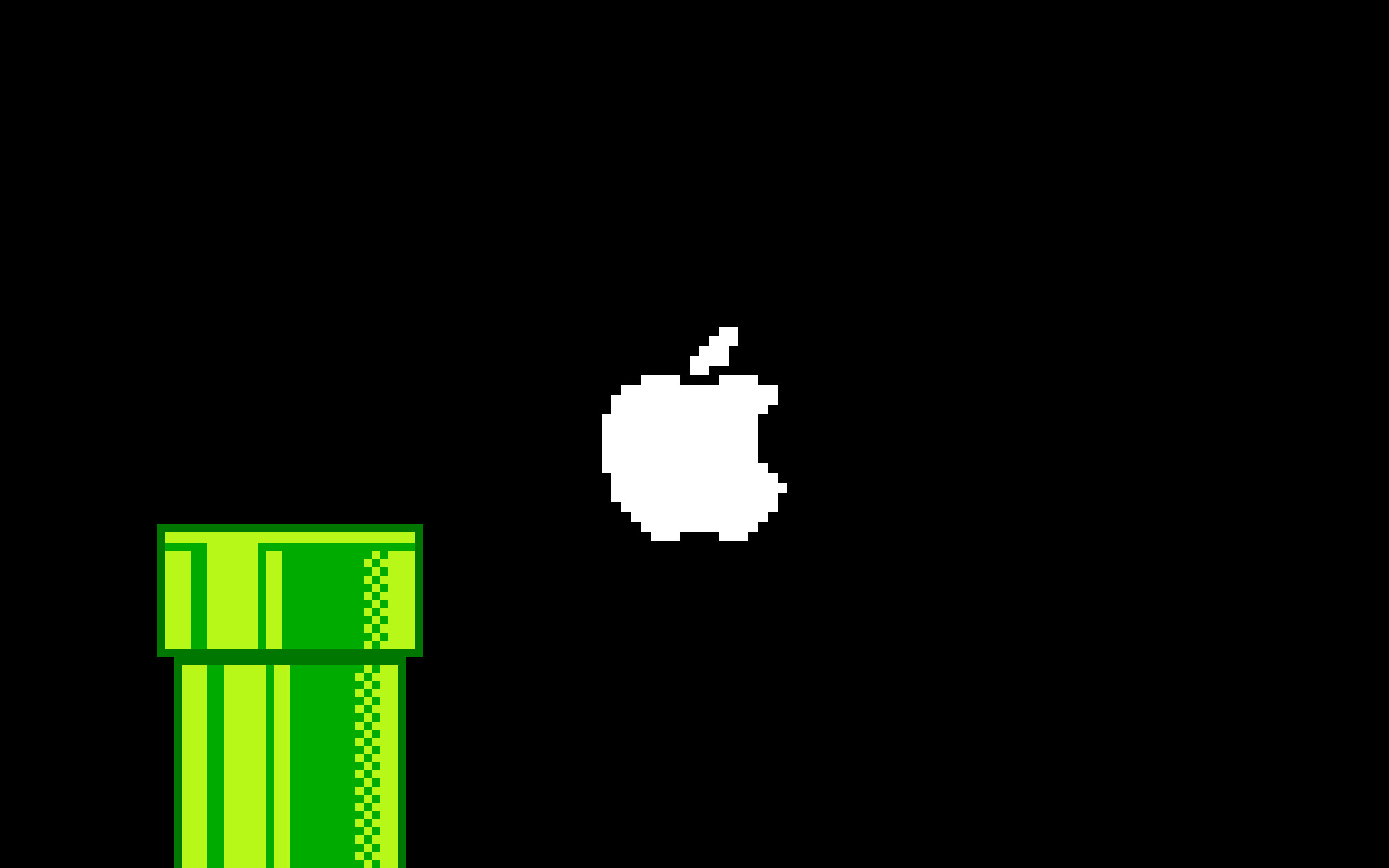 Apple, Logo Apple, Tubo di Super Mario, Pixel art, Sfondo nero, 16:10 2K, wallpaper widescreen
