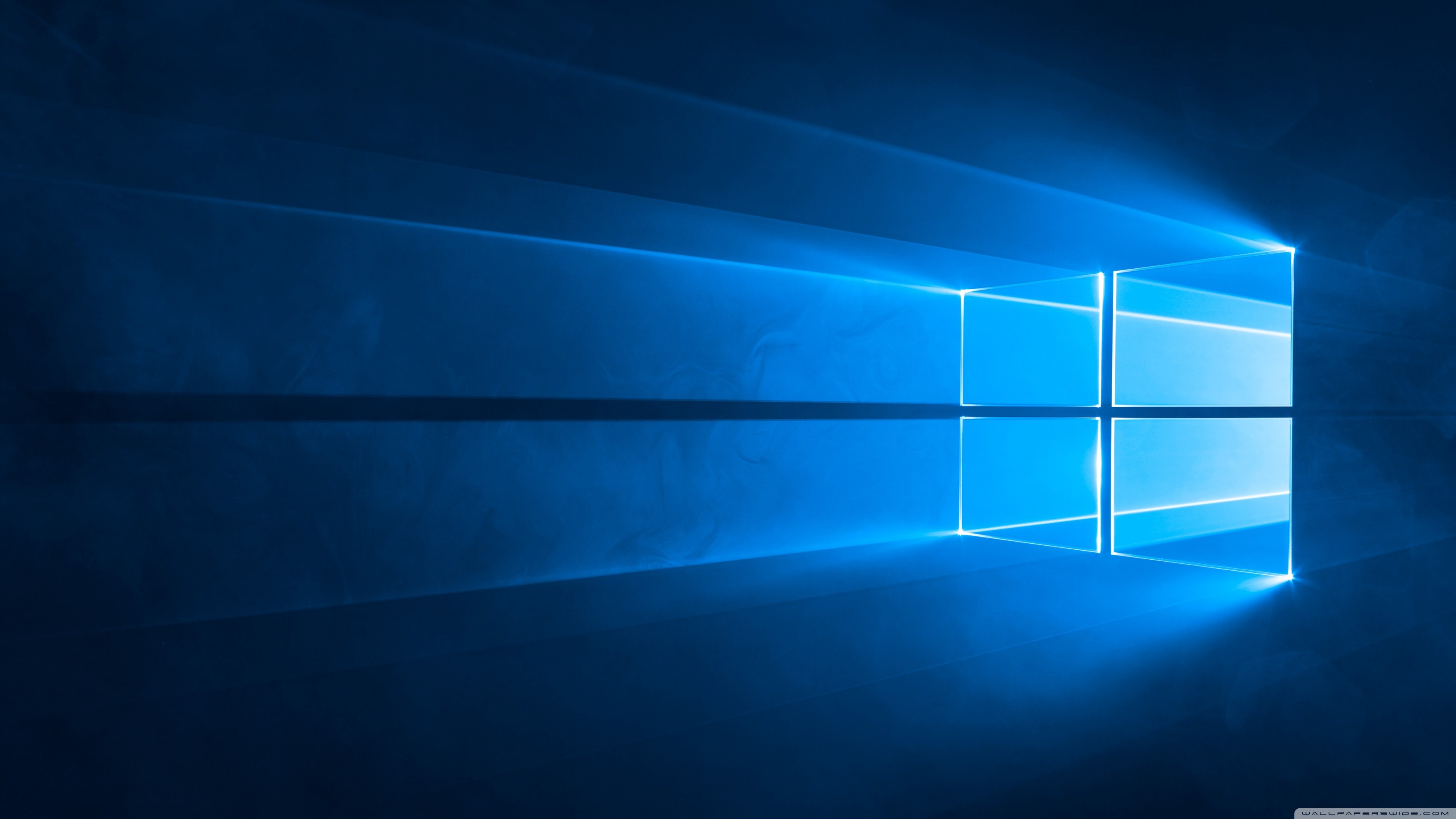 Windows 10, Logo Windows, Raggi di luce, Blu, 2K, sfondo per il tuo computer