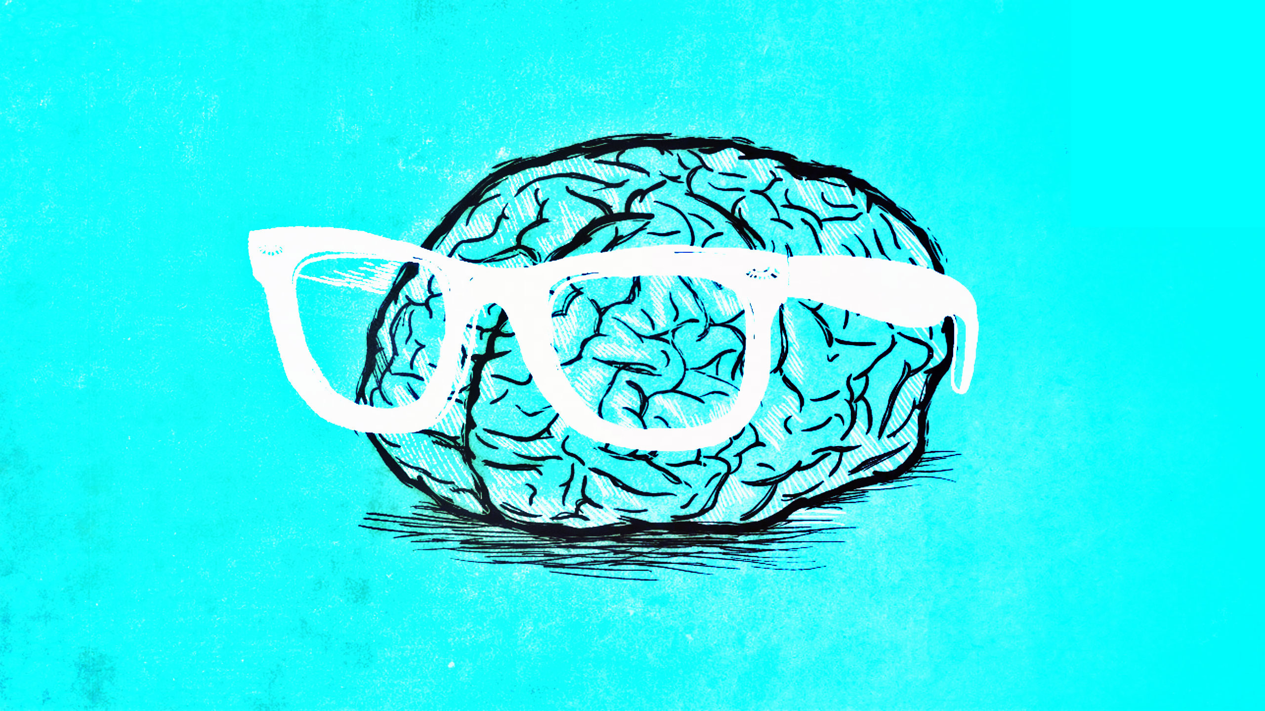 Cervello, Occhiali, Disegno, Azzurro, 2K, sfondo desktop