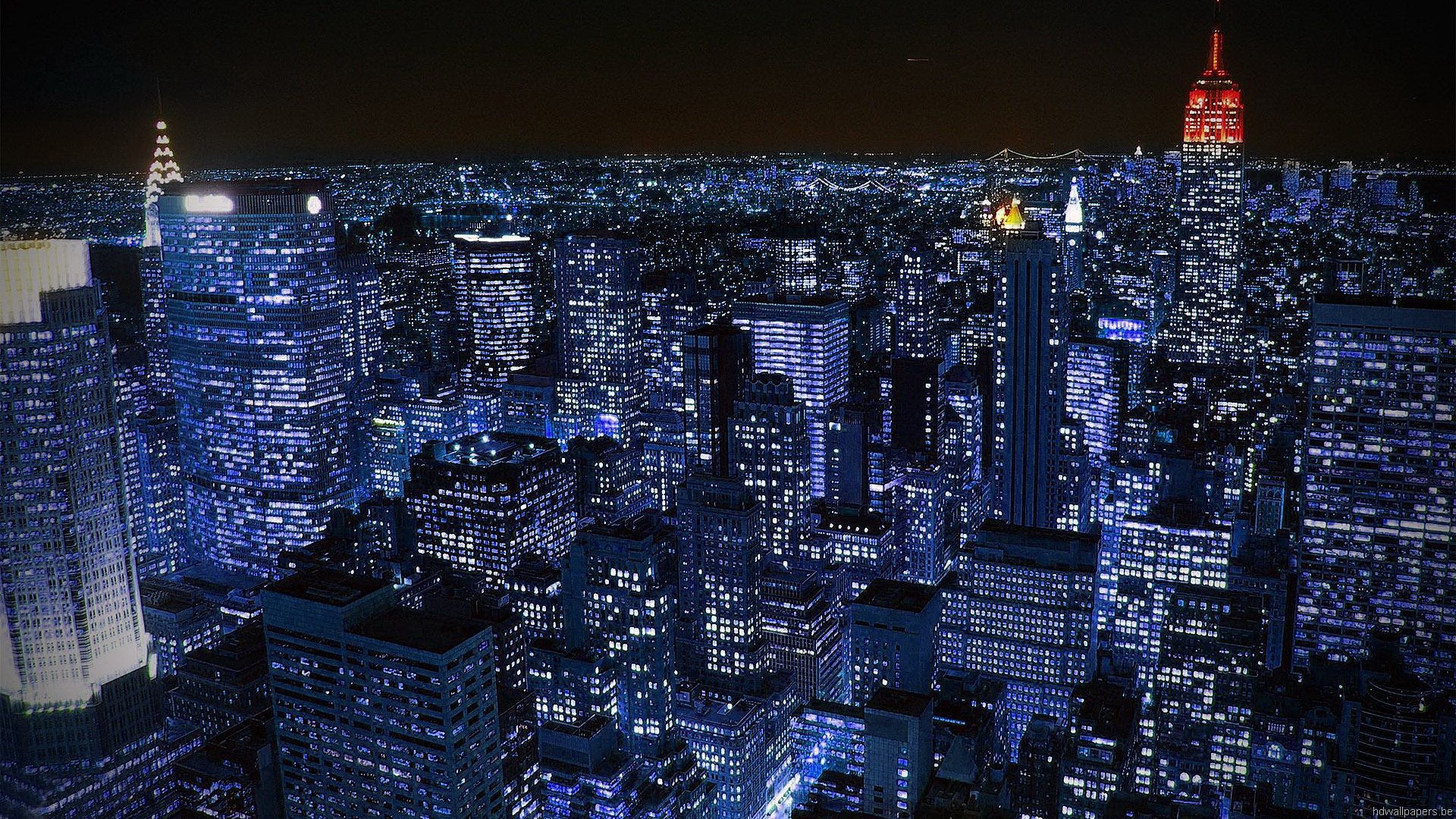 Empire State Building, Manhattan, New York, Notte, Vista aerea, 1920x1080, sfondo per PC