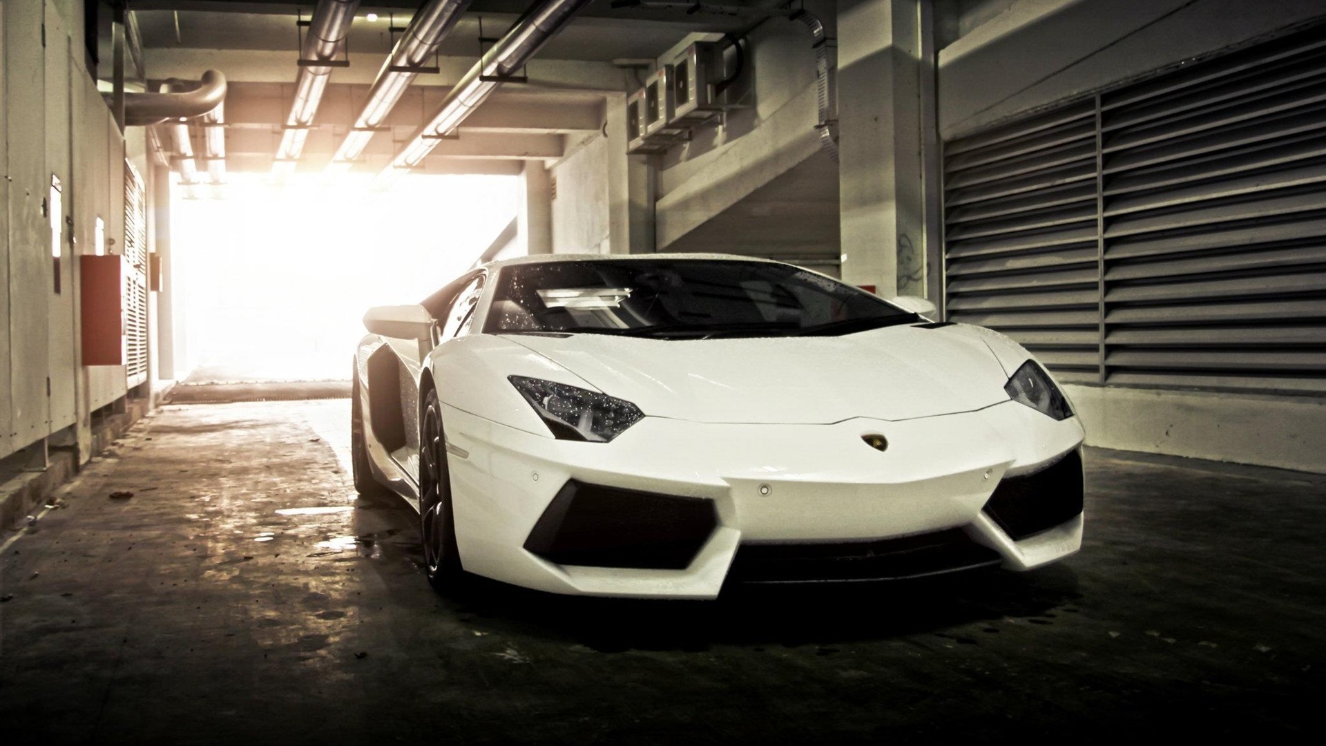Lamborghini Aventador, Bianco, Garage, Controluce, 1920x1080, sfondo per PC