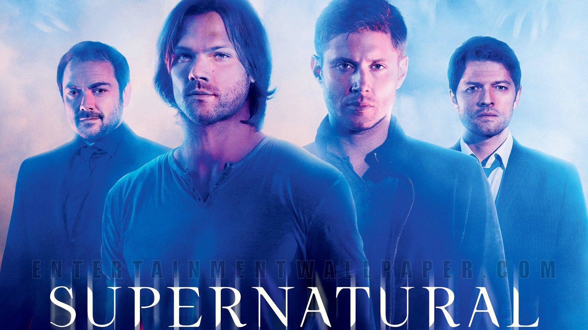 Supernatural, Crowley, Sam Winchester, Dean Winchester, Castiel, Blu, sfondo Windows 11